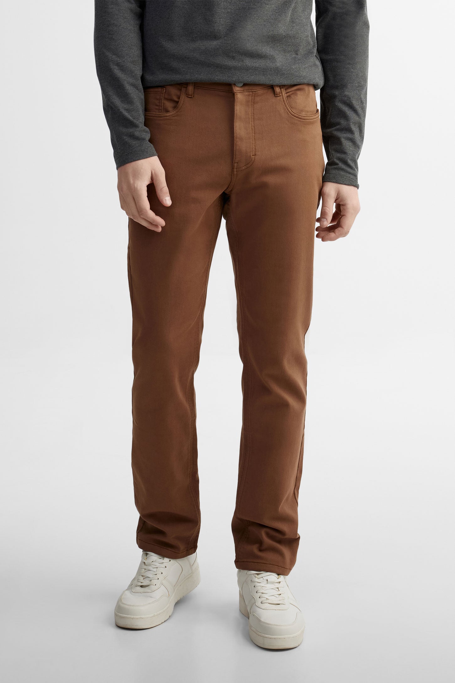 Pantalon 5 poches coupe droite en twill - Homme && CHAMEAU