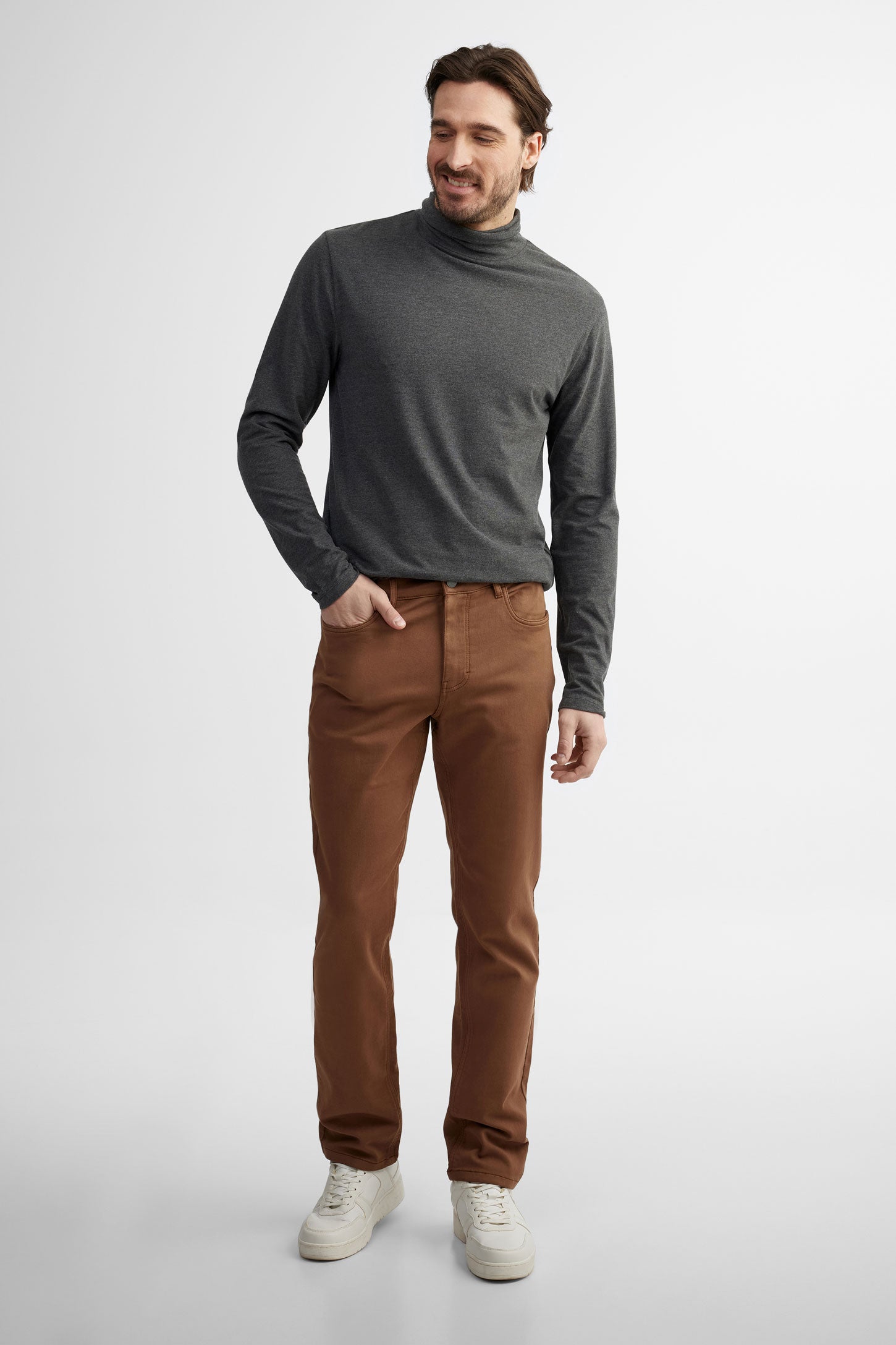 Pantalon 5 poches coupe droite en twill - Homme && CHAMEAU
