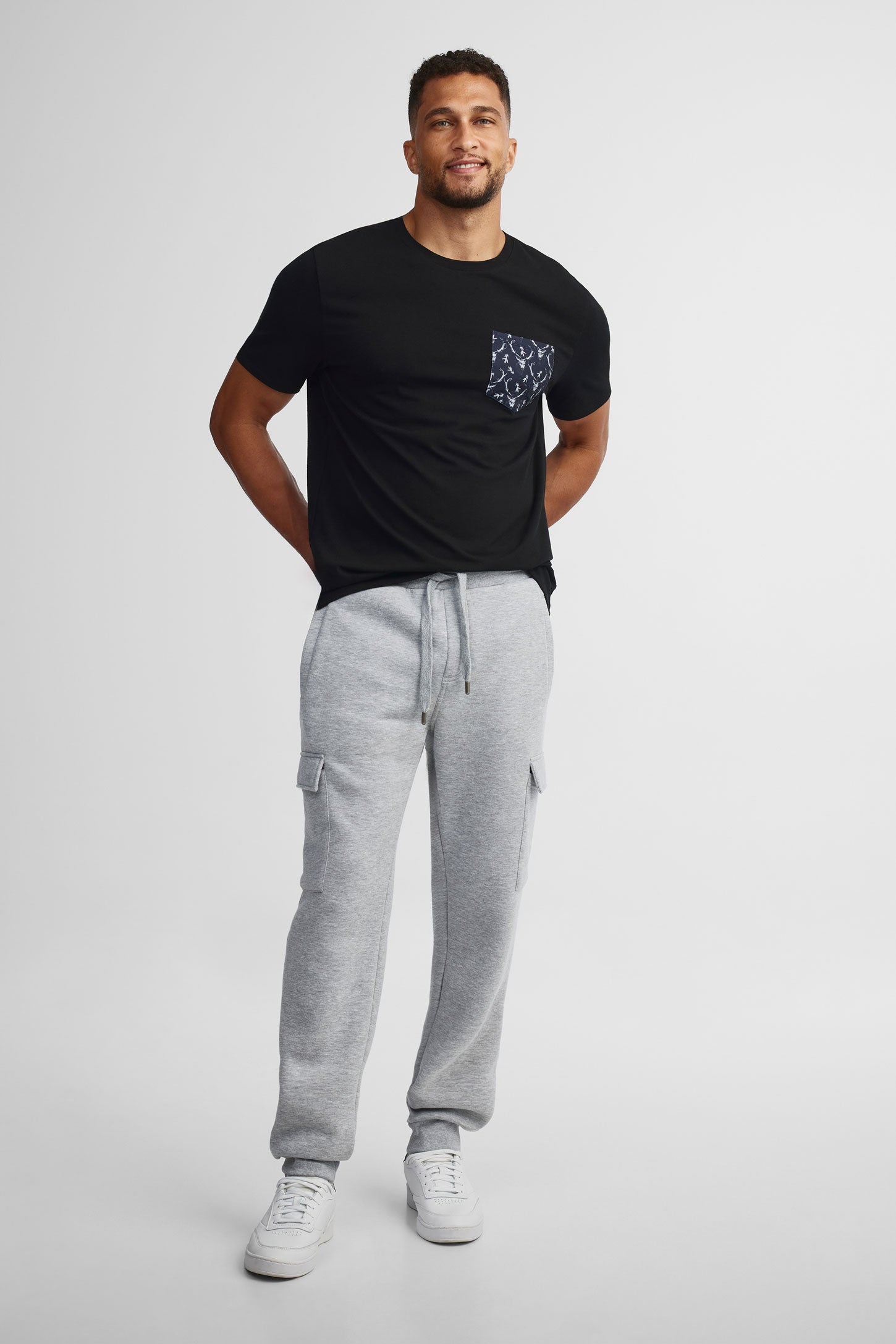 Pantalon jogger cargo coton ouaté - Homme && GRIS MIXTE