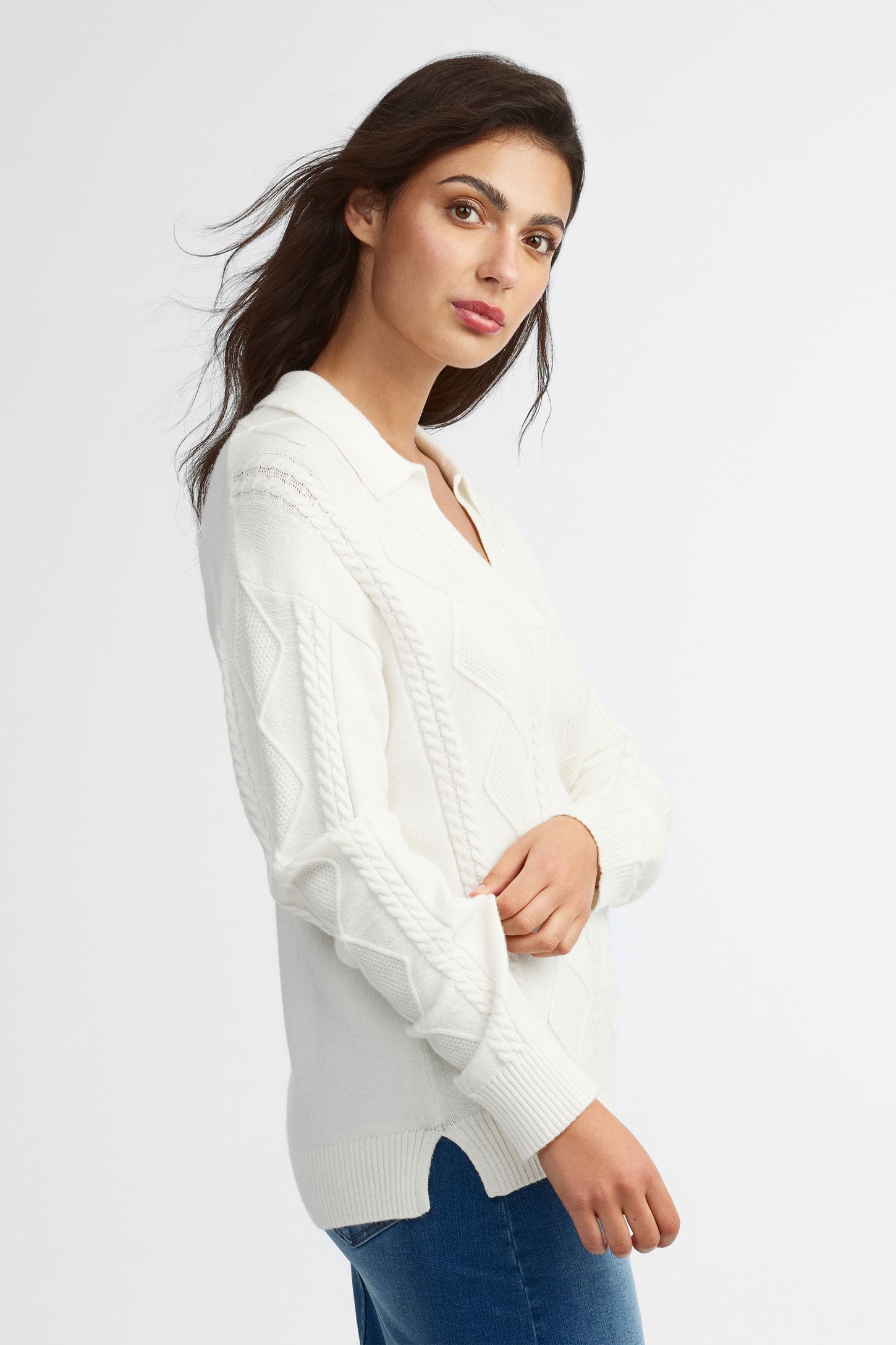 Chandail col Johnny en maille torsadée - Femme
 && BLANC CASSÉ