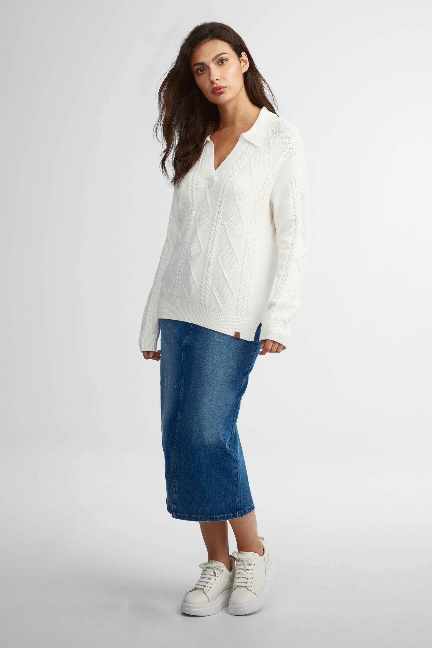 Chandail col Johnny en maille torsadée - Femme
 && BLANC CASSÉ