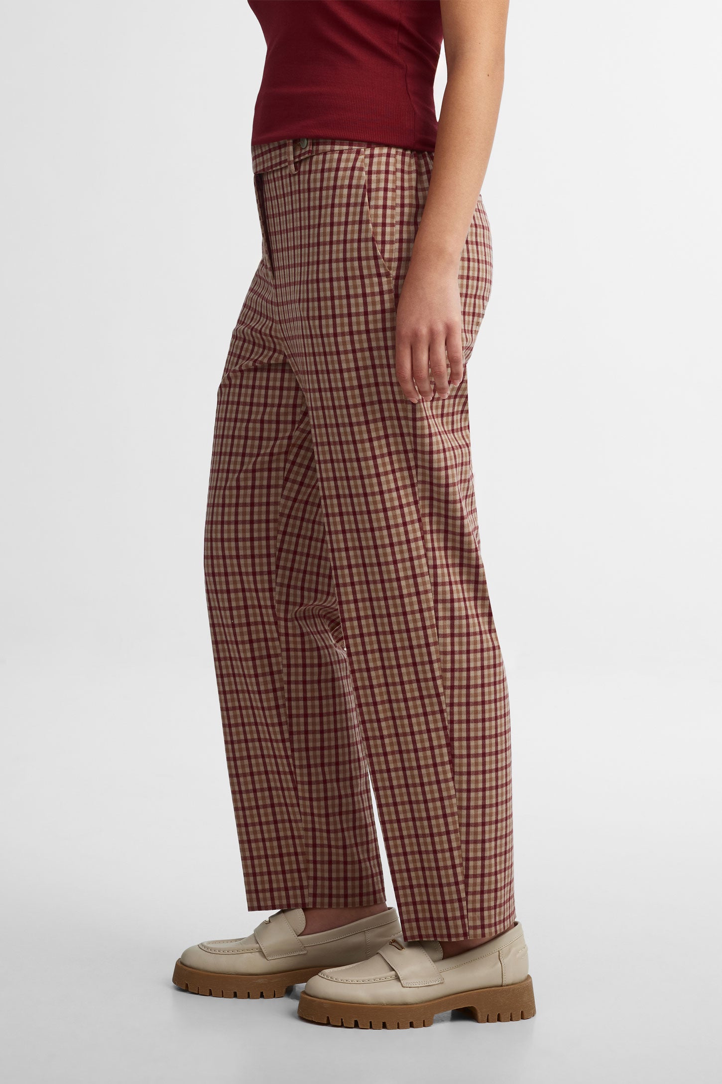 Pantalon à carreaux taille haute jambe fuselée - Femme && BRUN/MULTI