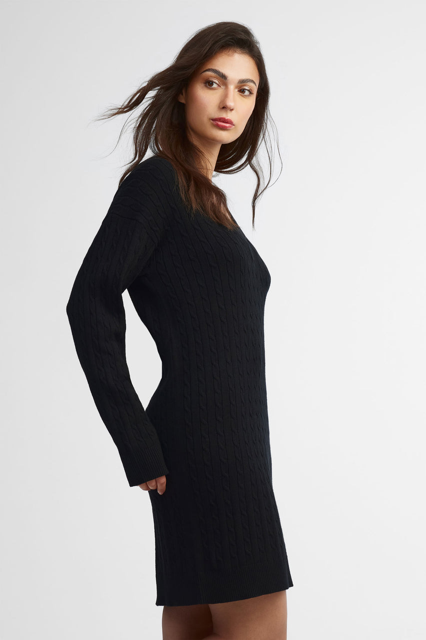 cable knit V-neck dress Women