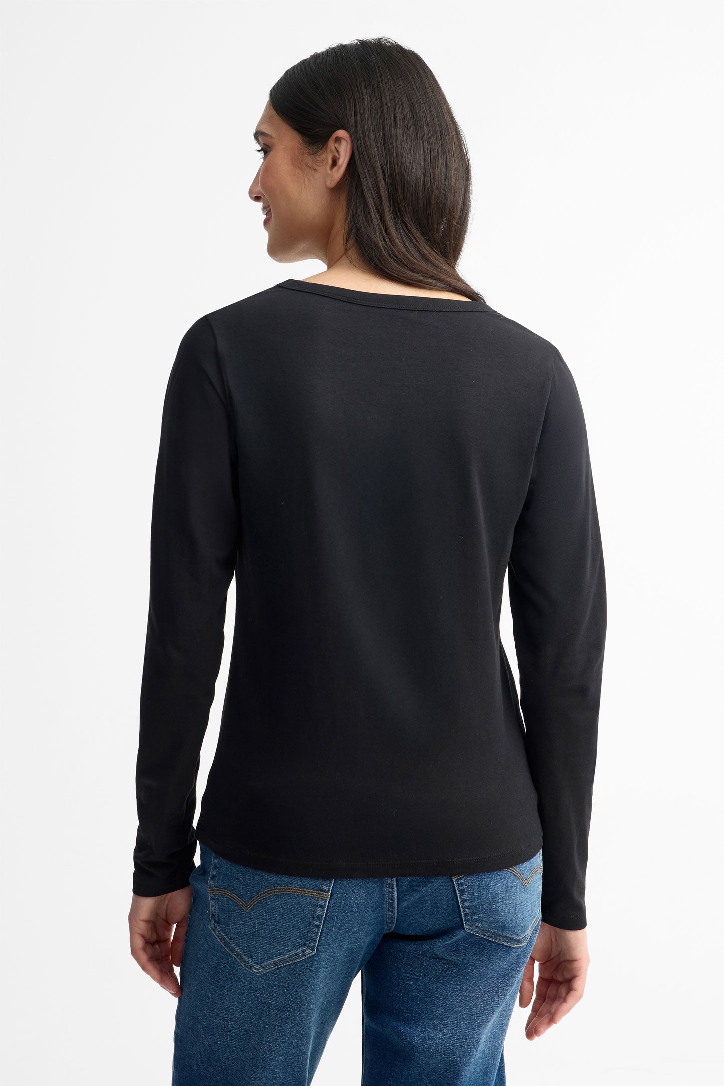 Chandail col en V manches longues coton - Femme && NOIR