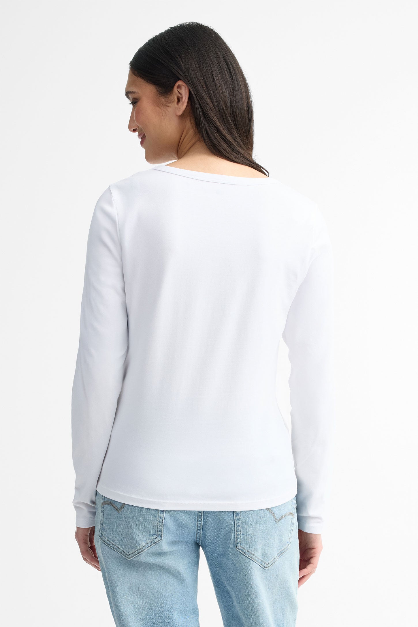 Chandail col en V manches longues coton - Femme && BLANC
