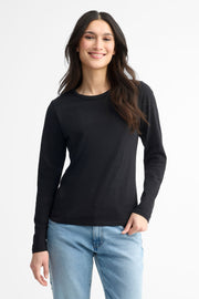 Chandail col rond manches longues coton - Femme && NOIR