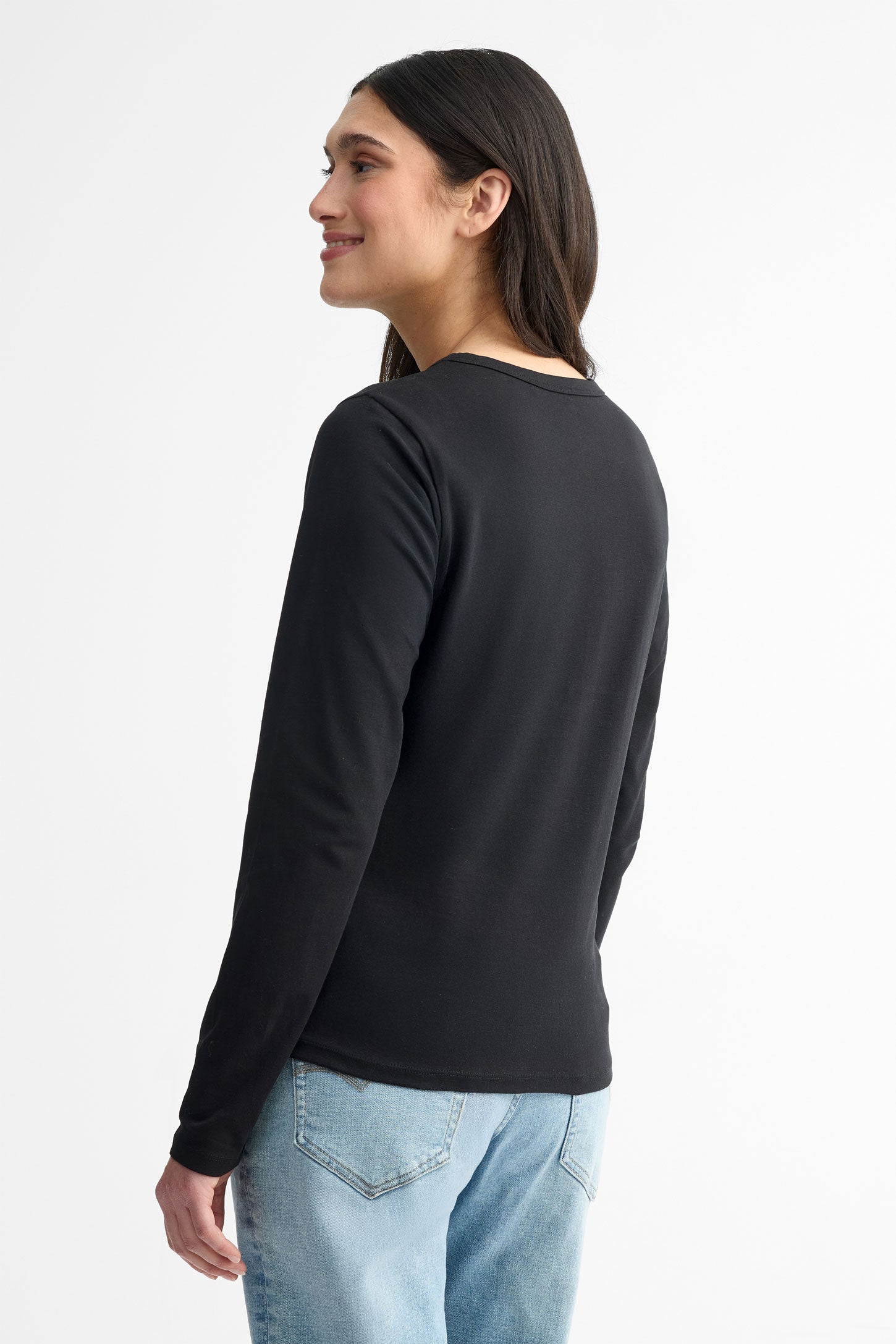 Chandail col rond manches longues coton - Femme && NOIR