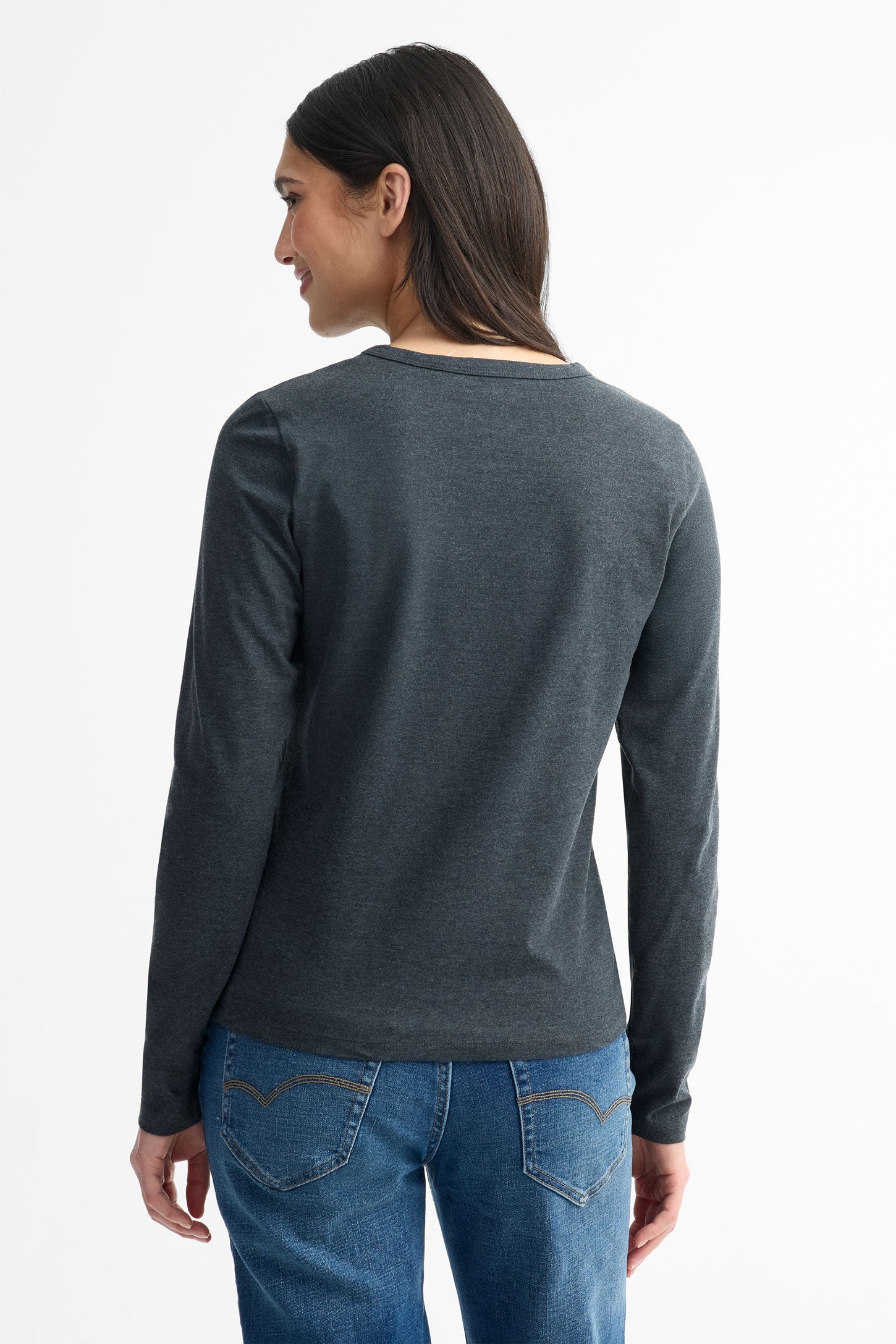 Chandail col rond manches longues coton - Femme && CHARBON MIXTE