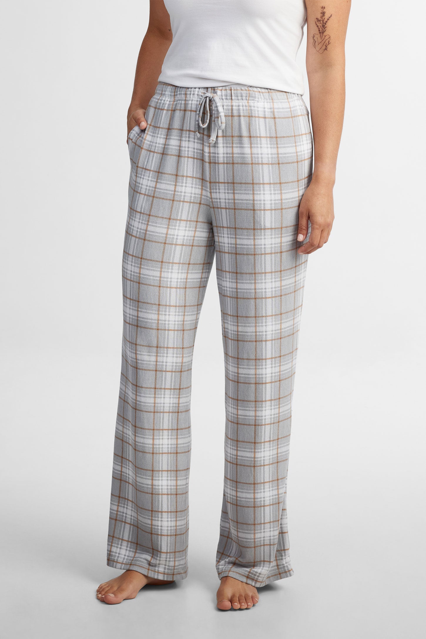 Pantalon pyjama tricot brossé - Femme && GRIS MULTI