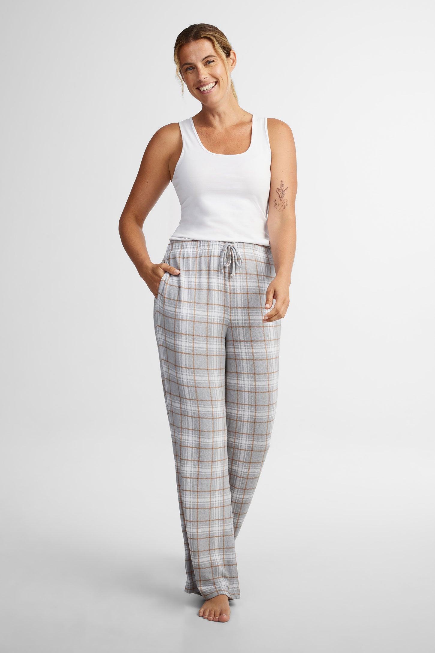 Pantalon pyjama tricot brossé - Femme && GRIS MULTI