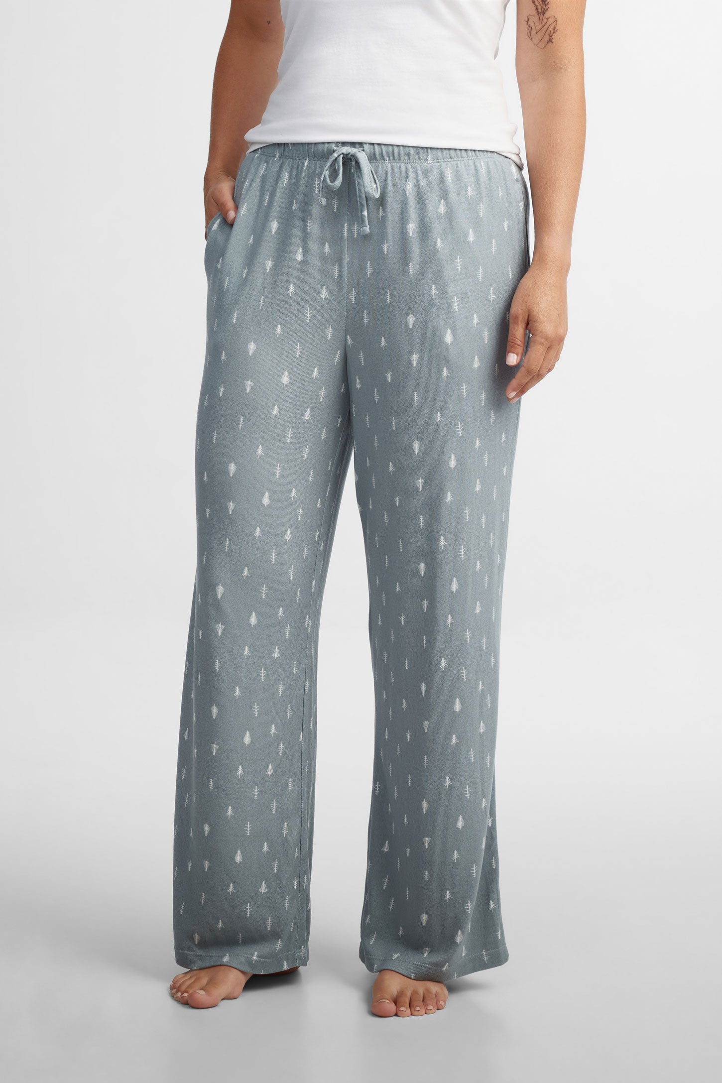 Pantalon pyjama tricot brossé - Femme && VERT/MULTI