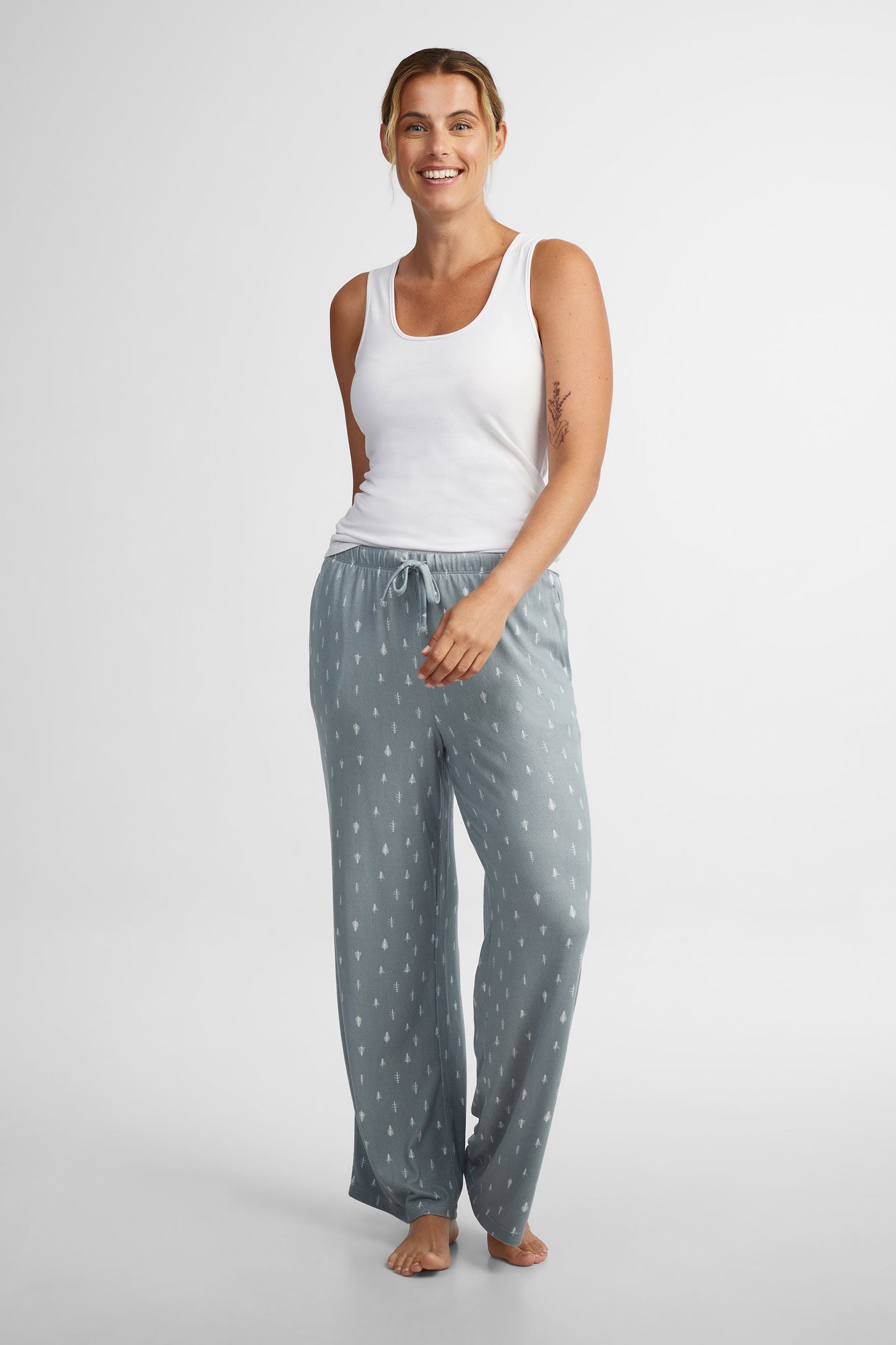 Pantalon pyjama tricot brossé - Femme && VERT/MULTI
