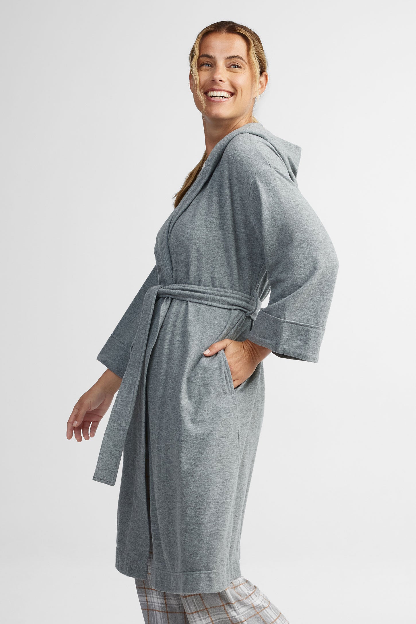 Robe de chambre à capuchon en coton - Femme && GRIS MIXTE