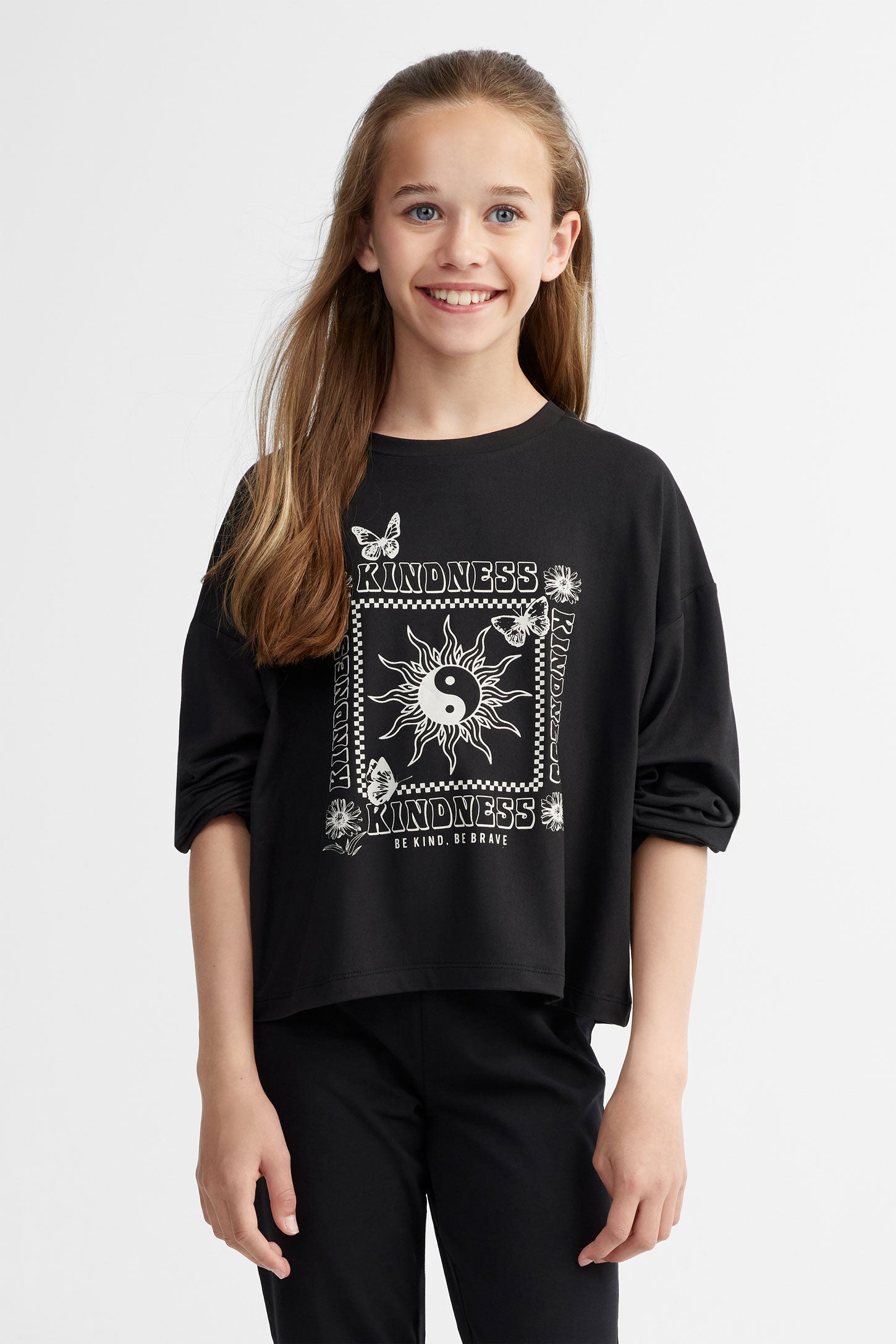 T-shirt manches longues imprimé, 2/25$ - Ado fille && NOIR