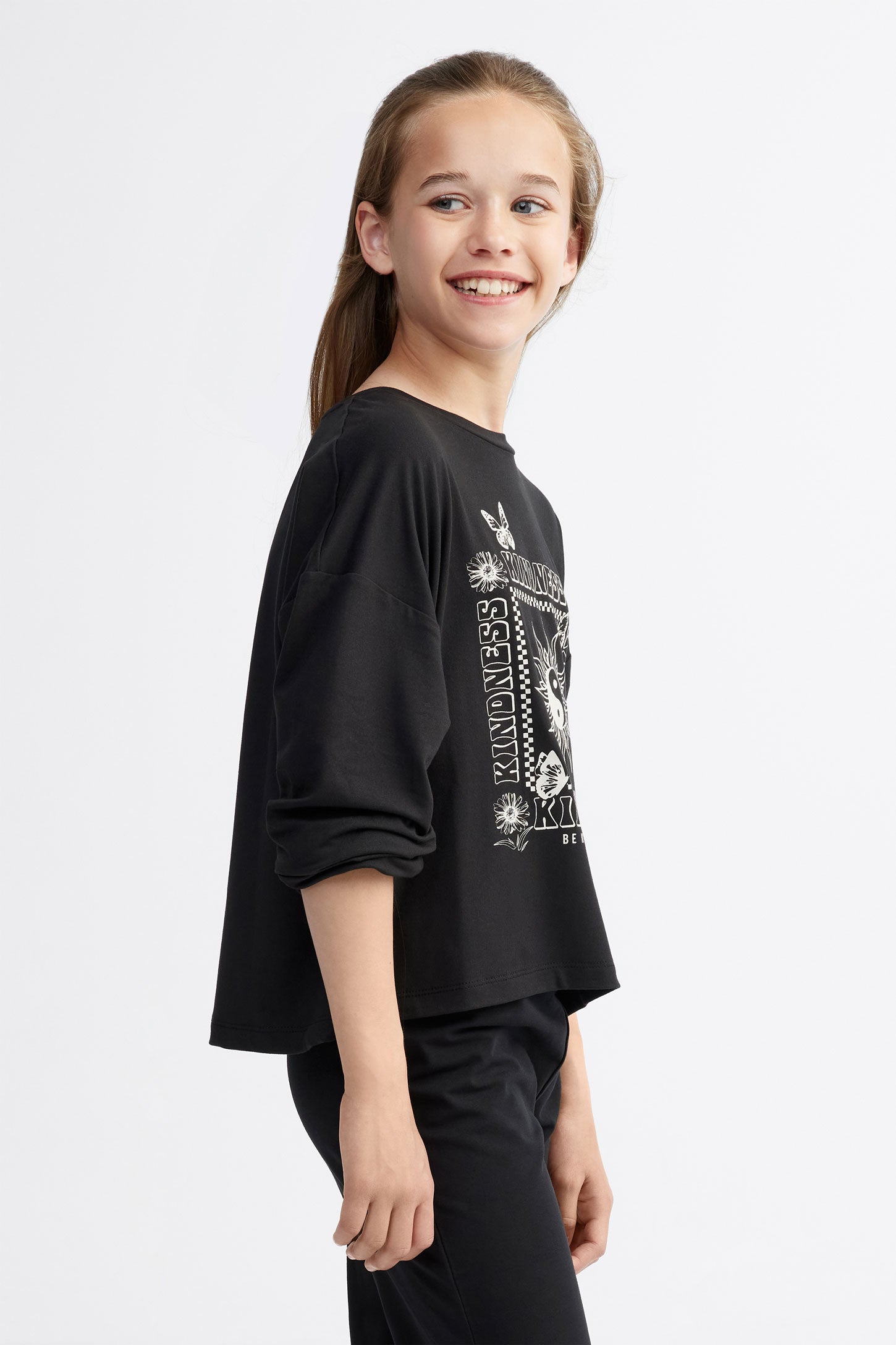 T-shirt manches longues imprimé, 2/25$ - Ado fille && NOIR