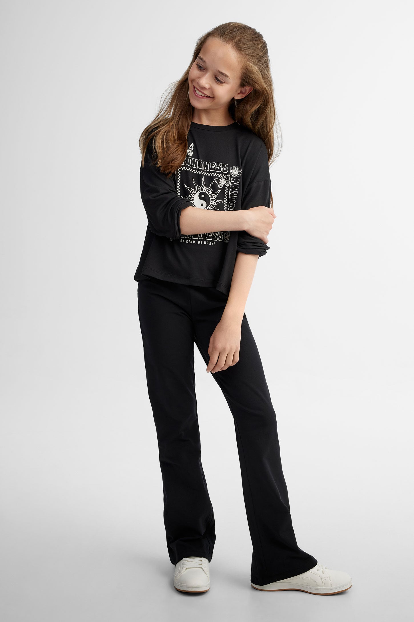 T-shirt manches longues imprimé, 2/25$ - Ado fille && NOIR