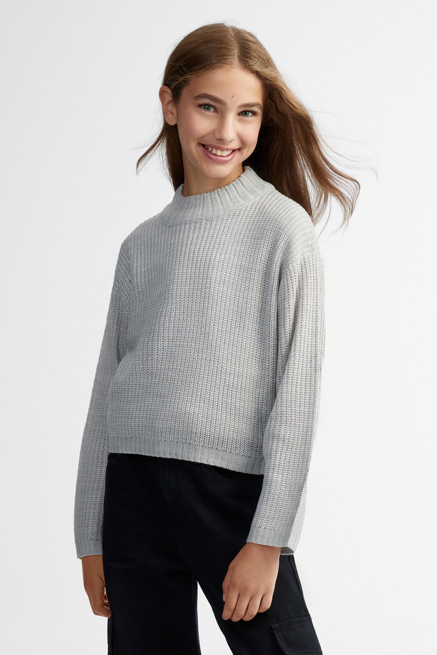 Chandail col montant en tricot - Ado fille && GRIS MIXTE