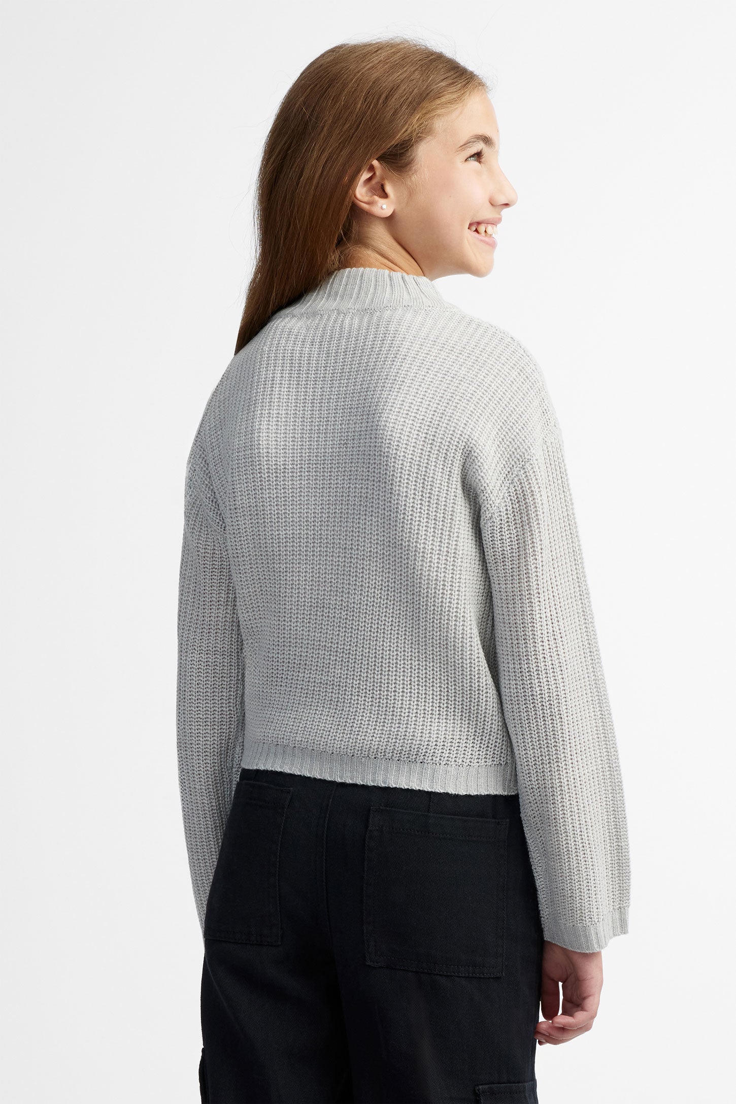 Chandail col montant en tricot - Ado fille && GRIS MIXTE
