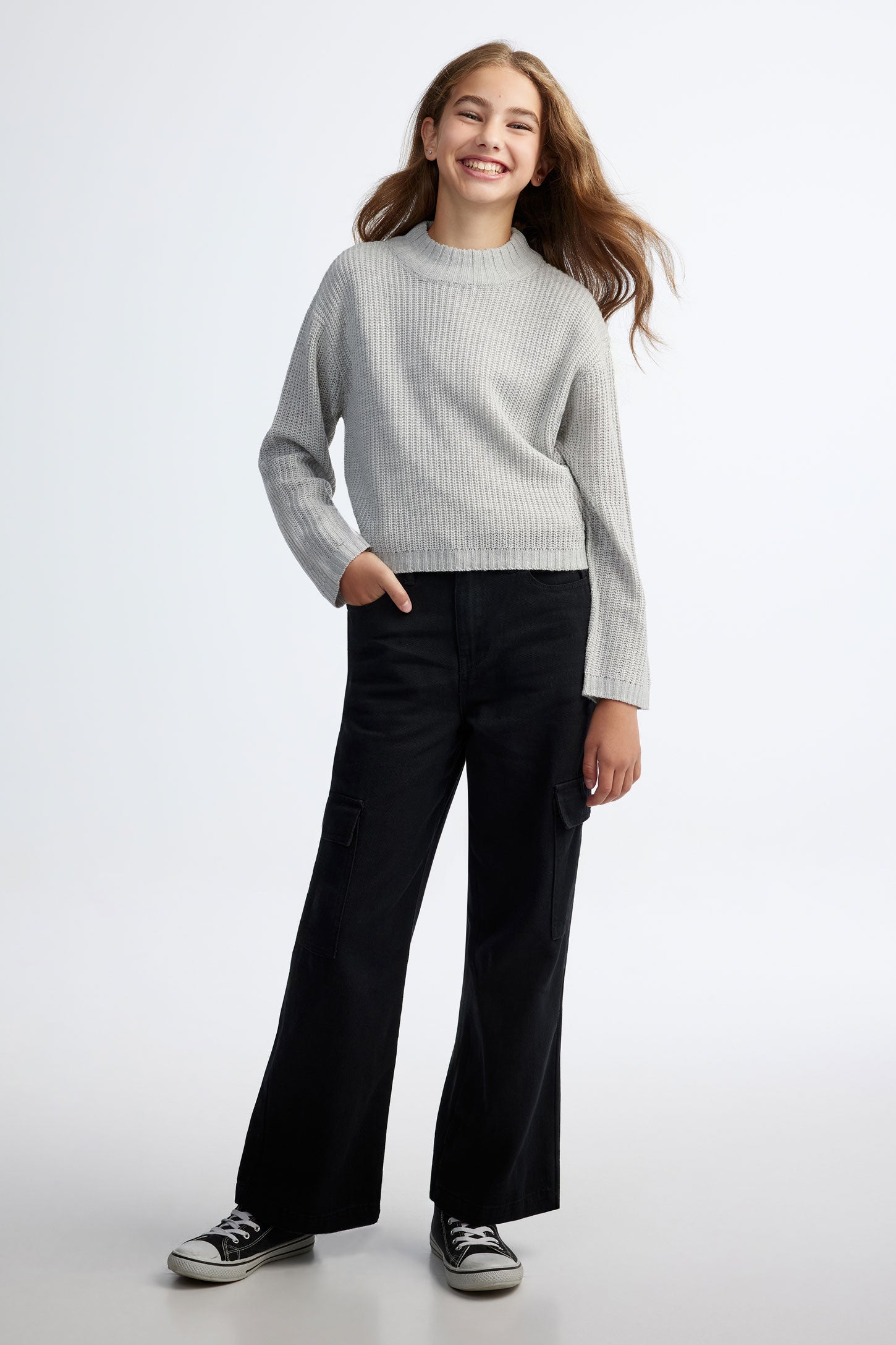 Chandail col montant en tricot - Ado fille && GRIS MIXTE