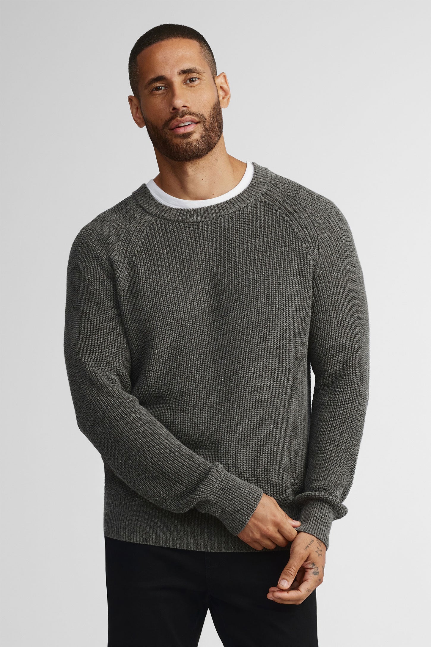 Chandail tricot col rond - Homme && GRIS MIXTE