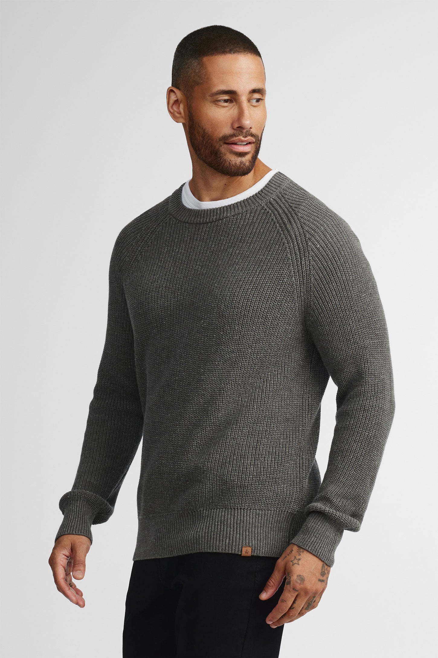 Chandail tricot col rond - Homme && GRIS MIXTE