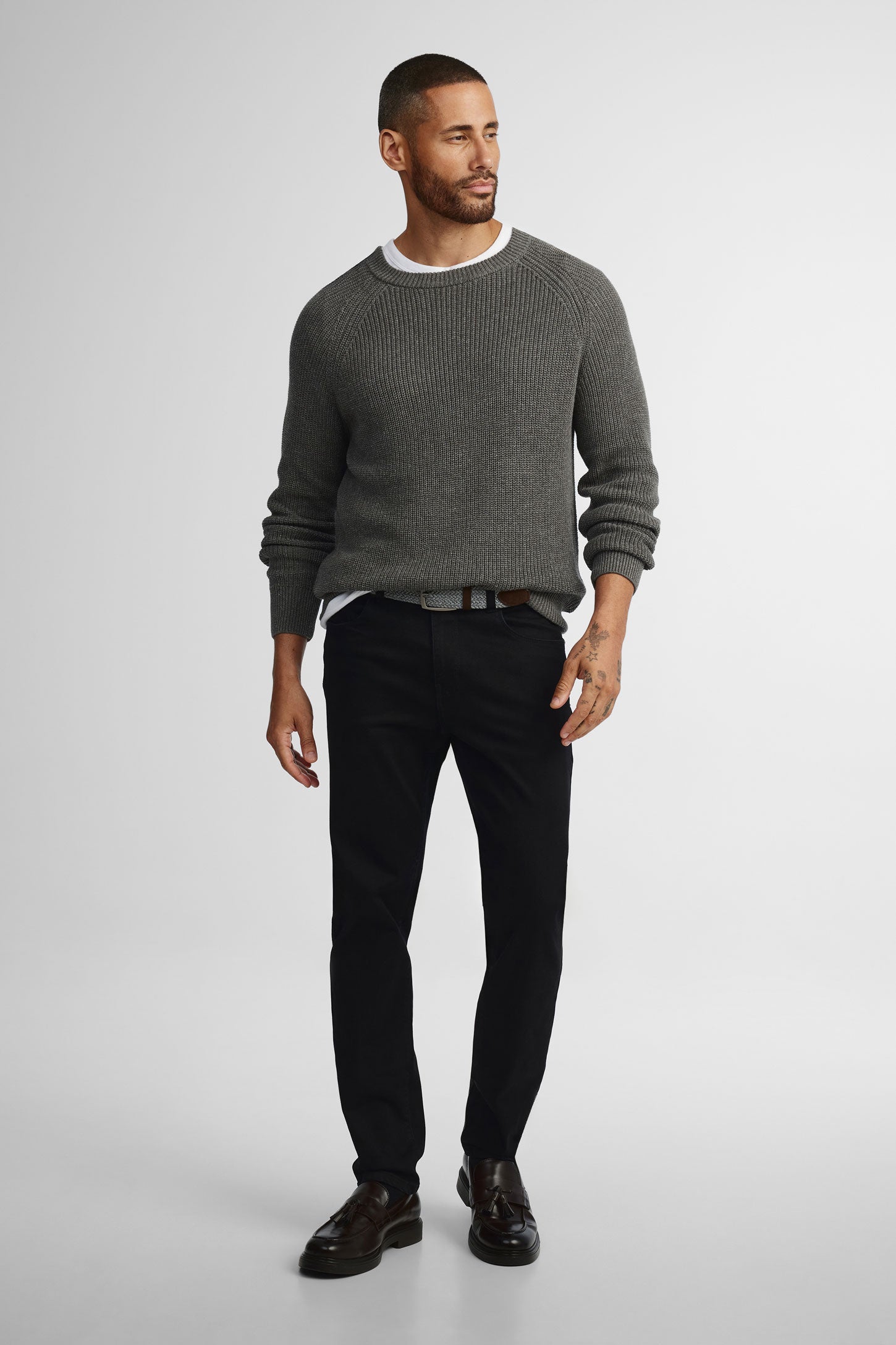 Chandail tricot col rond - Homme && GRIS MIXTE