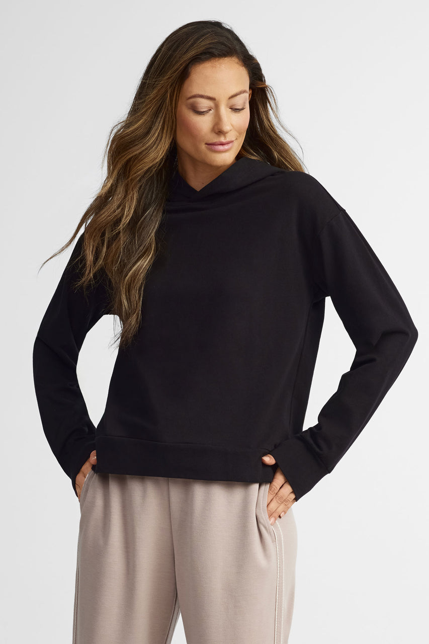 Chandail à capuchon en coton - Femme && NOIR