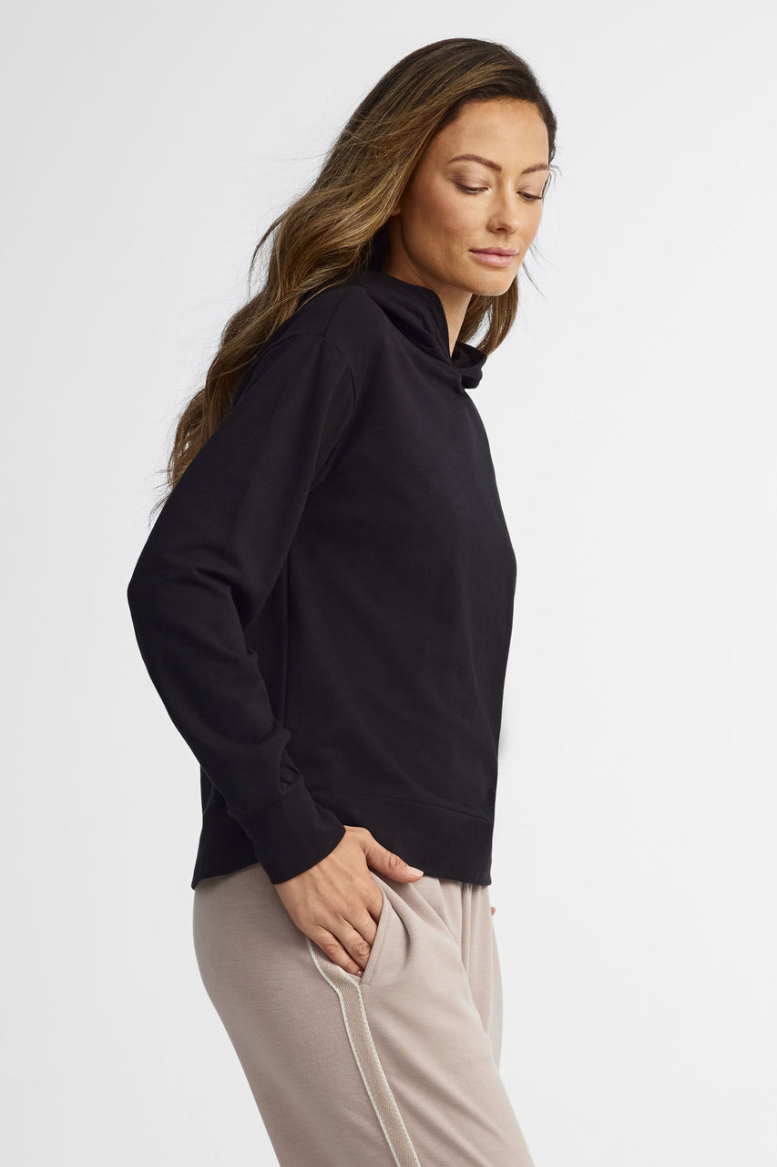 Chandail à capuchon en coton - Femme && NOIR