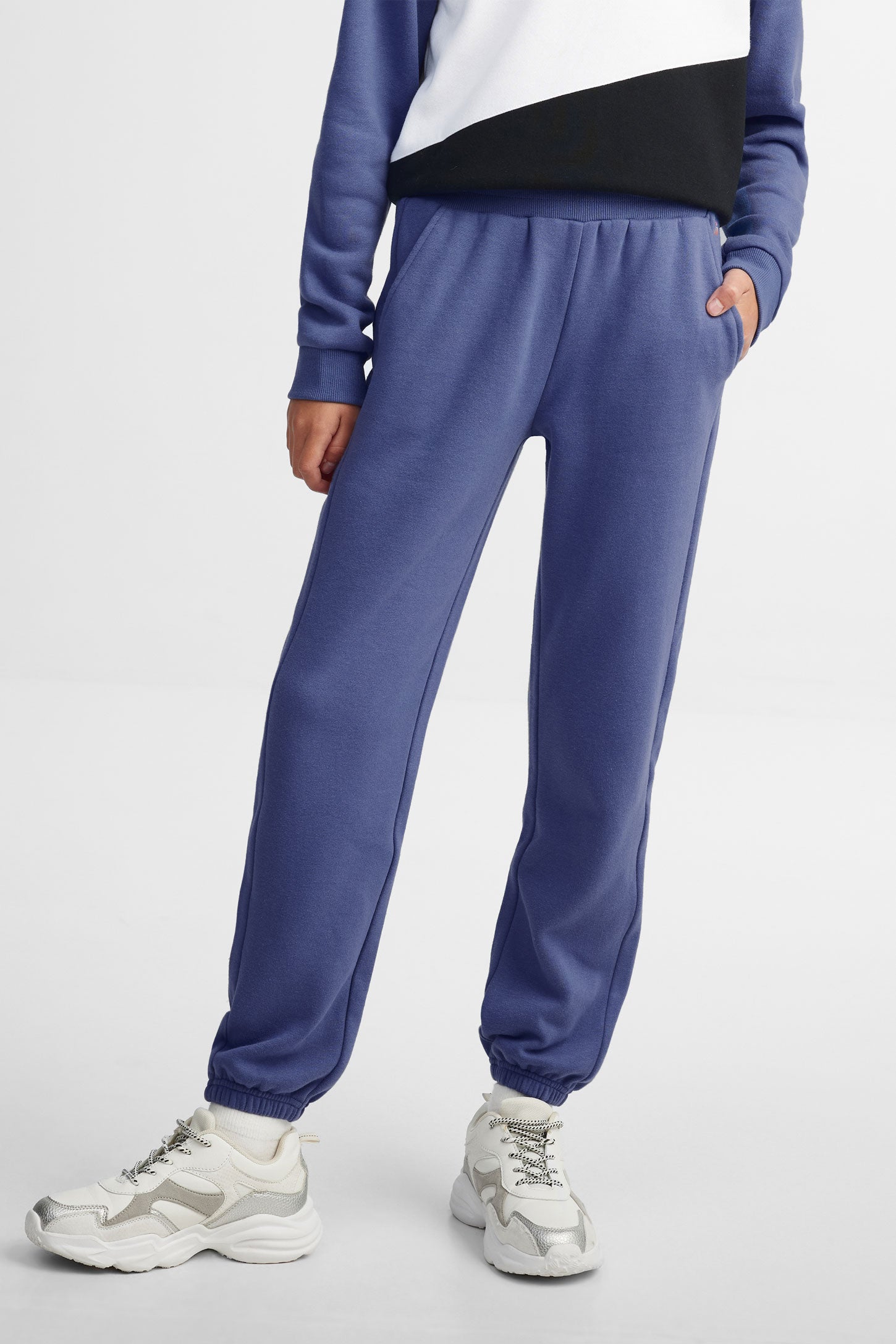 Pantalon jogger athlétique coton ouaté - Ado fille && BLEU