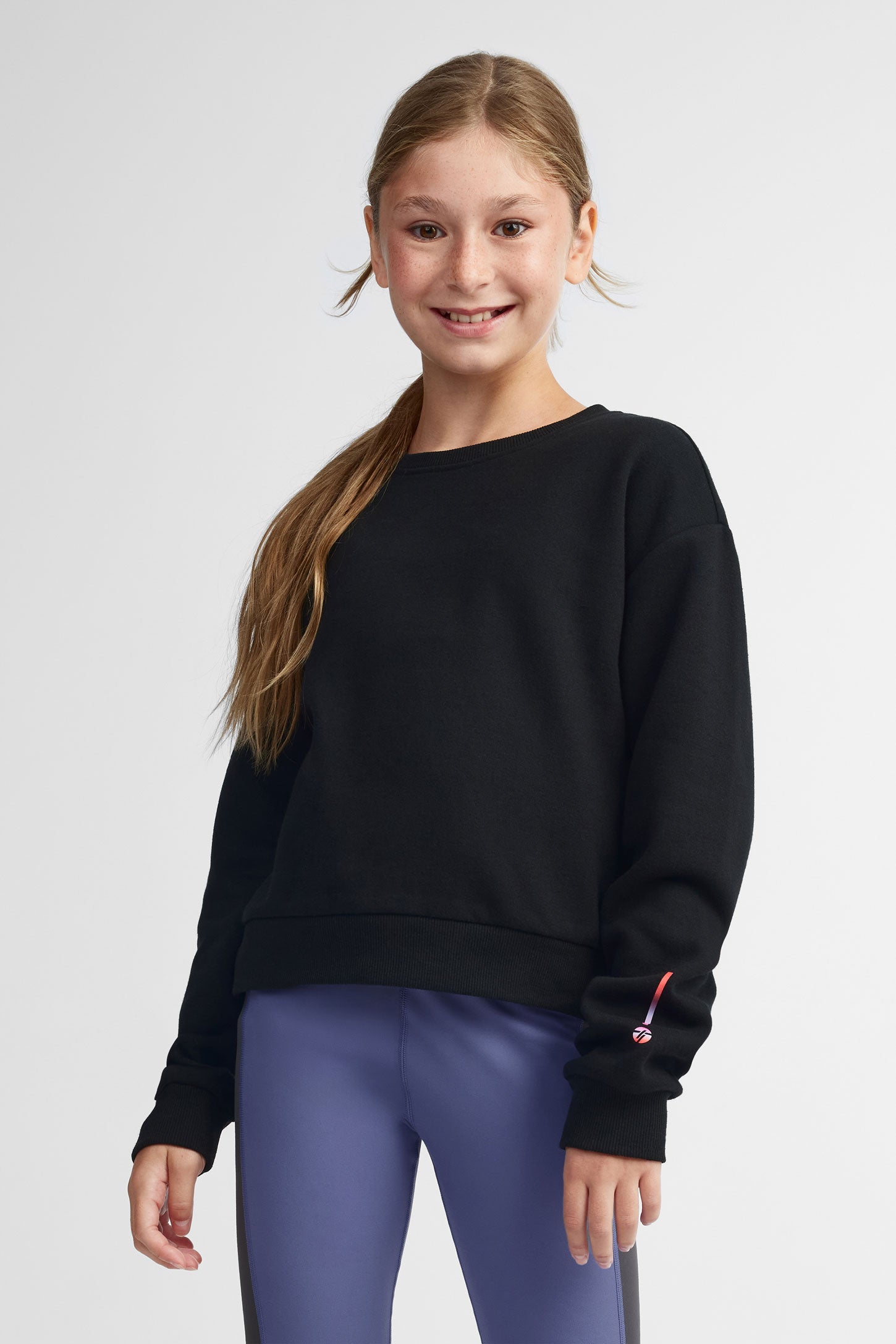 Chandail col rond coton ouaté - Ado fille && NOIR