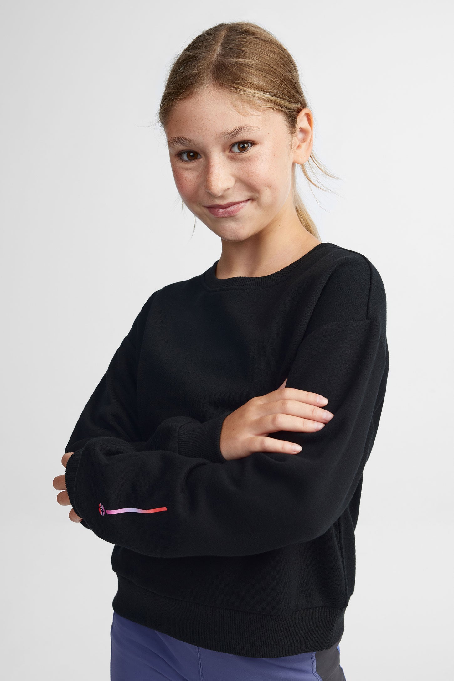 Chandail col rond coton ouaté - Ado fille && NOIR