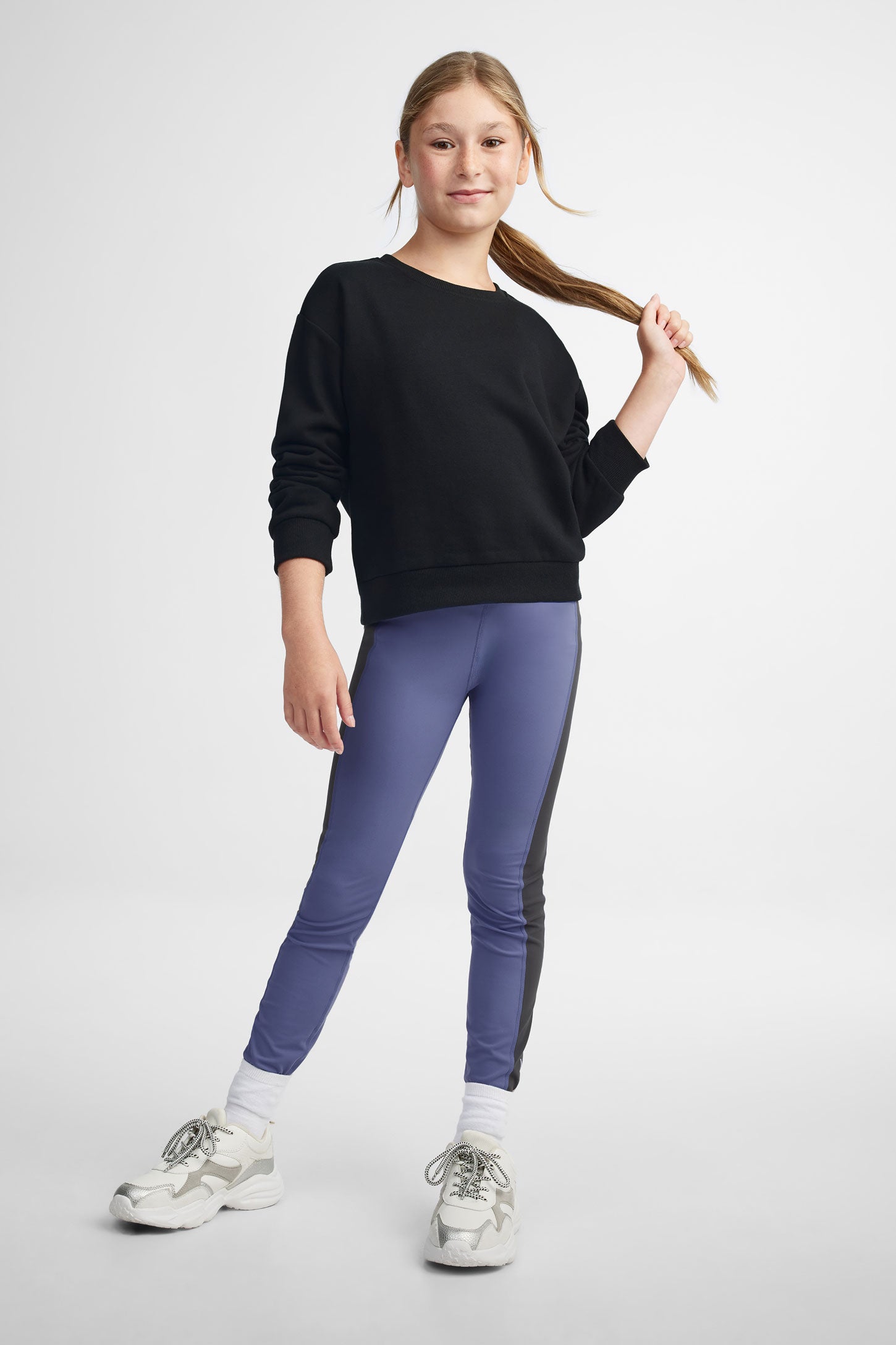 Chandail col rond coton ouaté - Ado fille && NOIR