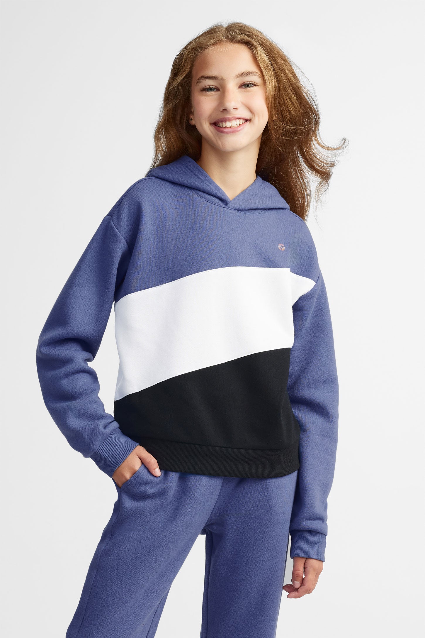 Chandail col rond coton ouaté - Ado fille && BLEU