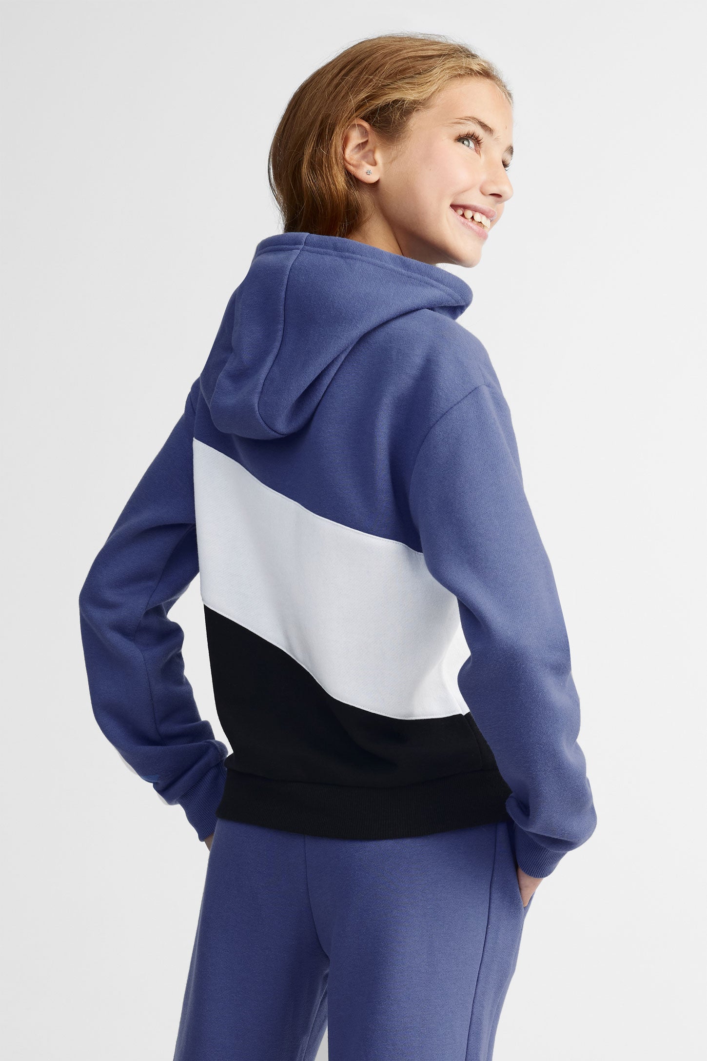 Chandail col rond coton ouaté - Ado fille && BLEU