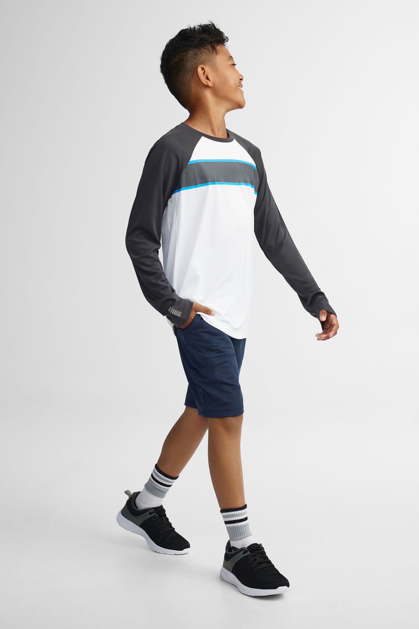 Chandail manches longues athlétique - Ado garçon && BLANC