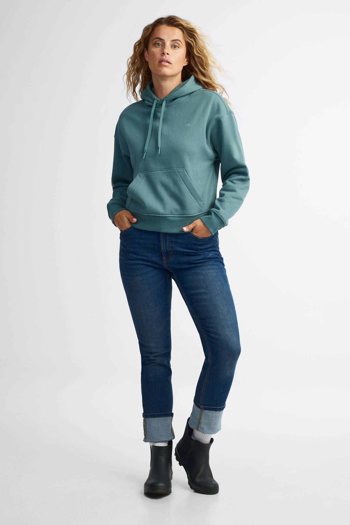 Chandail à capuchon coton ouaté - Femme && VERT