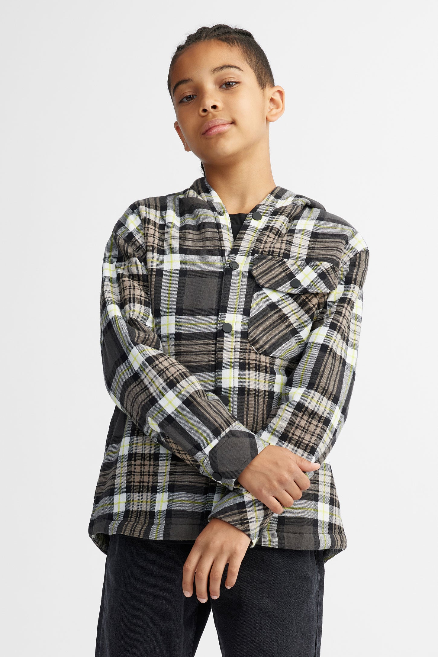 Surchemise à capuchon flanelle doublée - Ado garçon && GRIS MULTI