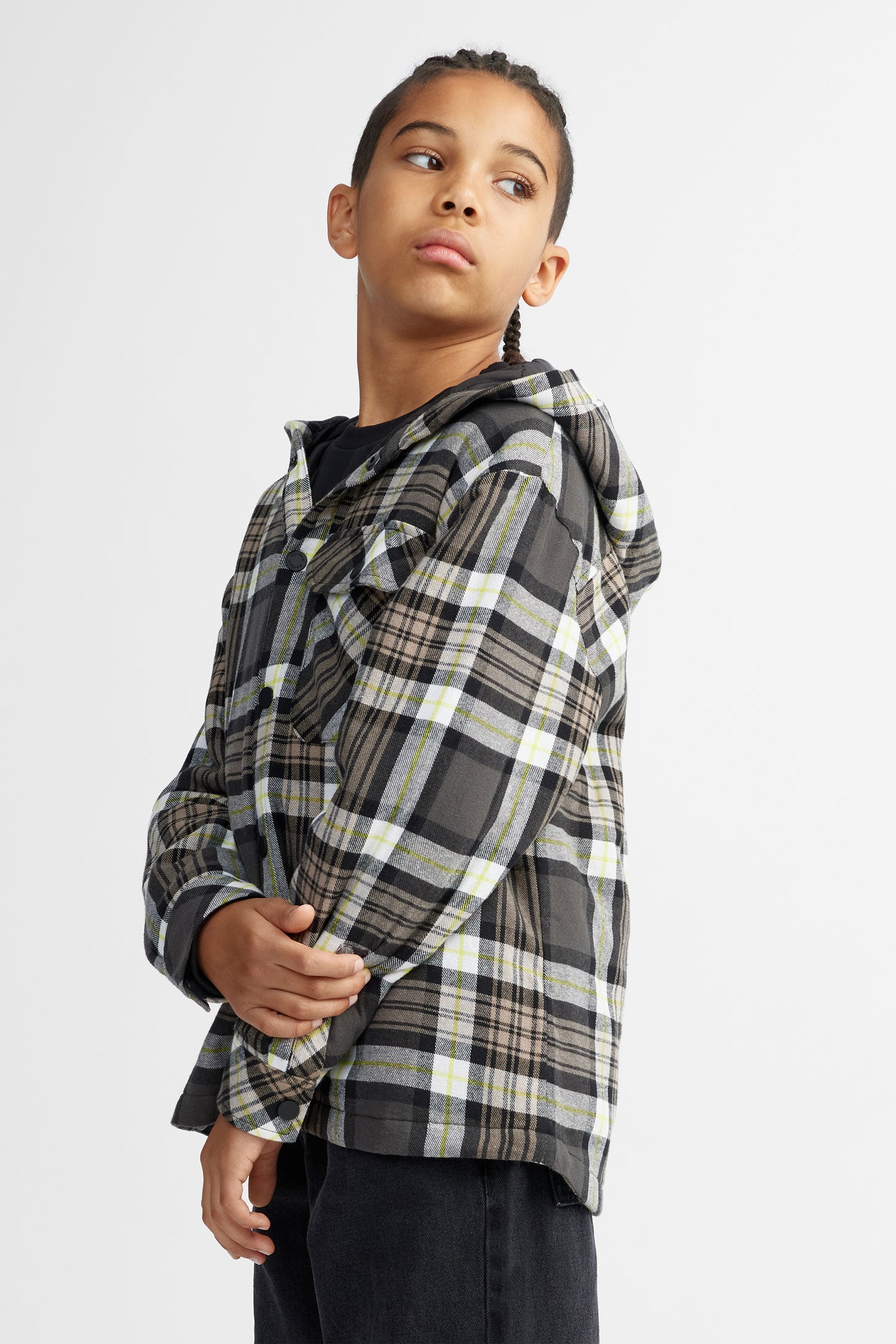 Surchemise à capuchon flanelle doublée - Ado garçon && GRIS MULTI
