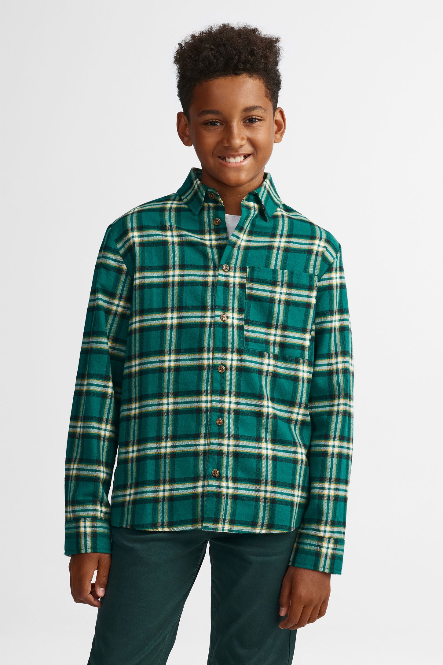 Chemise à carreaux en flanelle - Ado garçon && VERT/MULTI