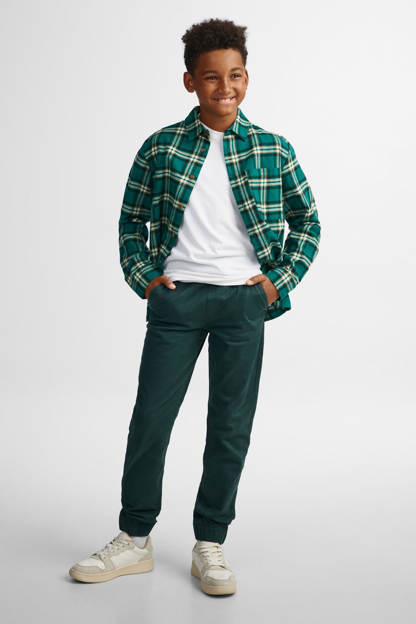 Chemise à carreaux en flanelle - Ado garçon && VERT/MULTI