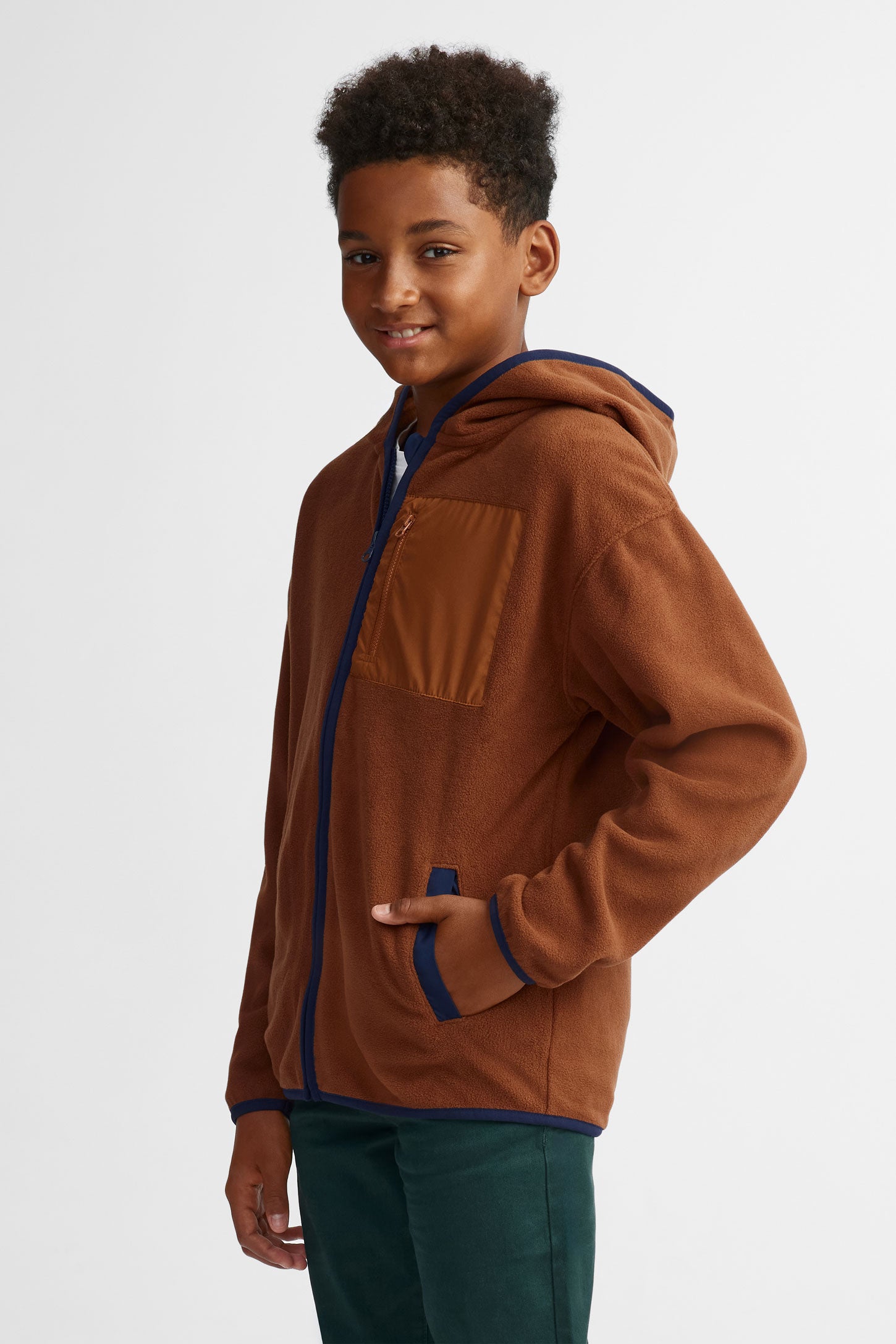 Veste à capuchon micropolar - Ado garçon && BRUN