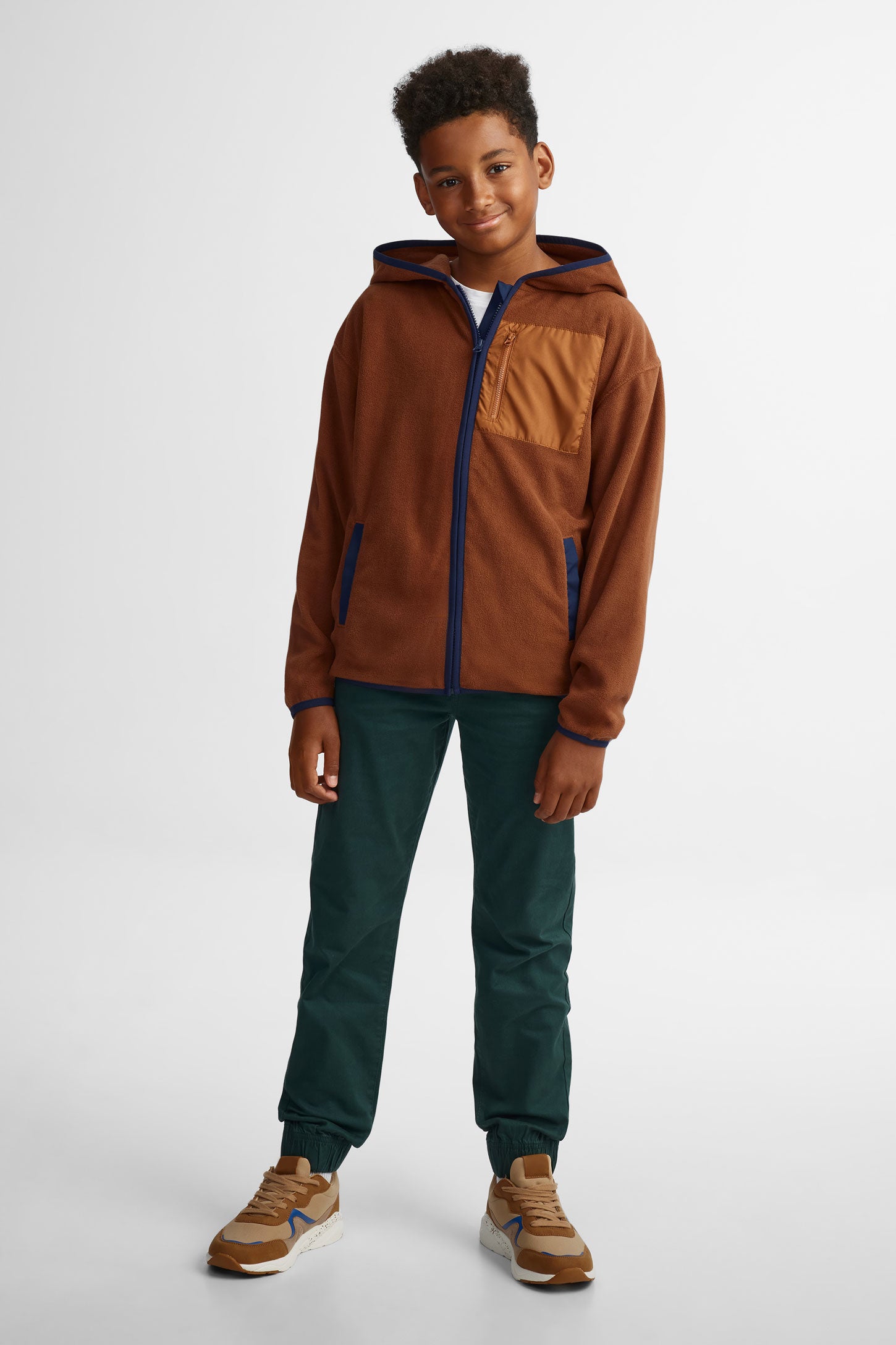 Veste à capuchon micropolar - Ado garçon && BRUN
