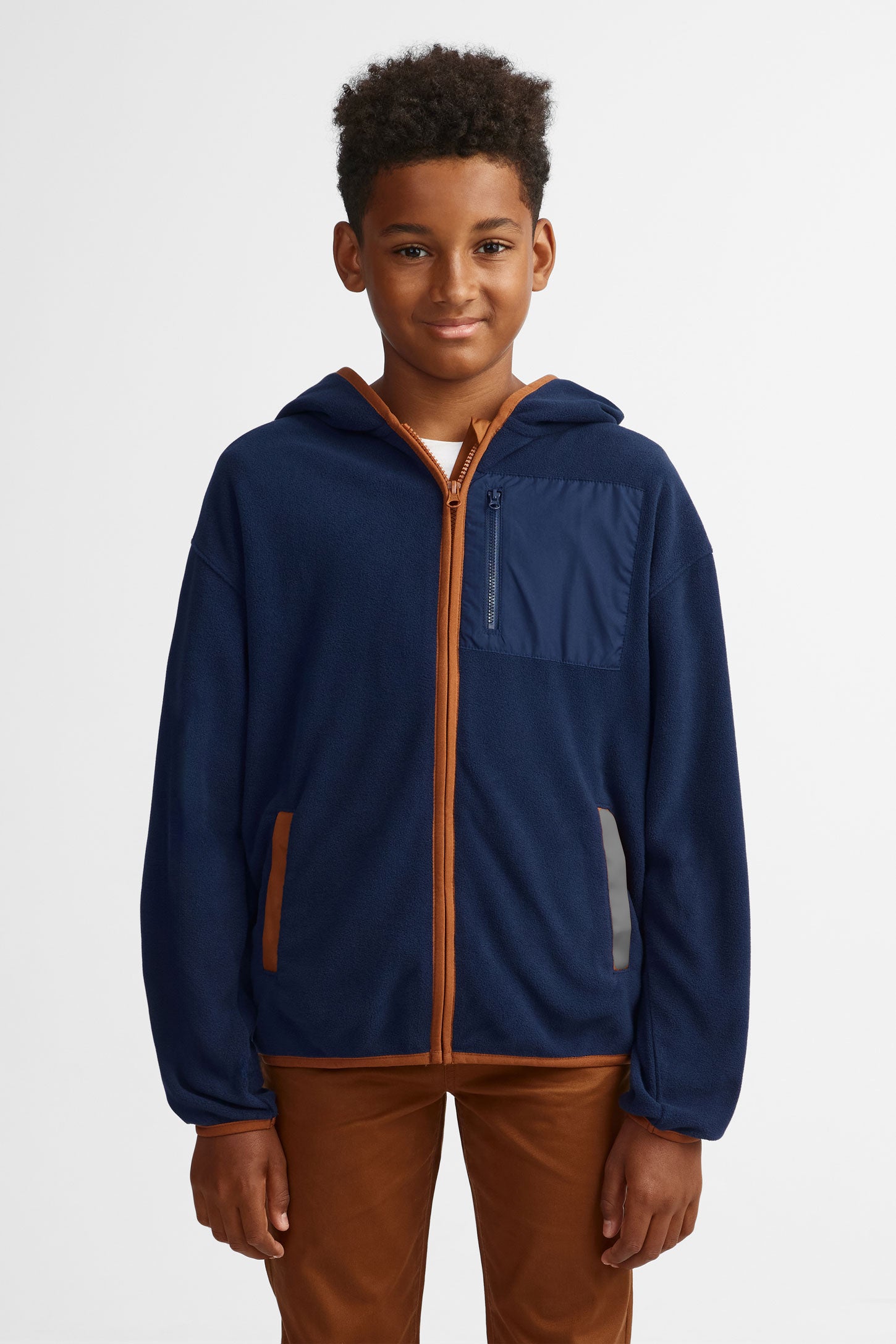 Veste à capuchon micropolar - Ado garçon && BLEU MARINE