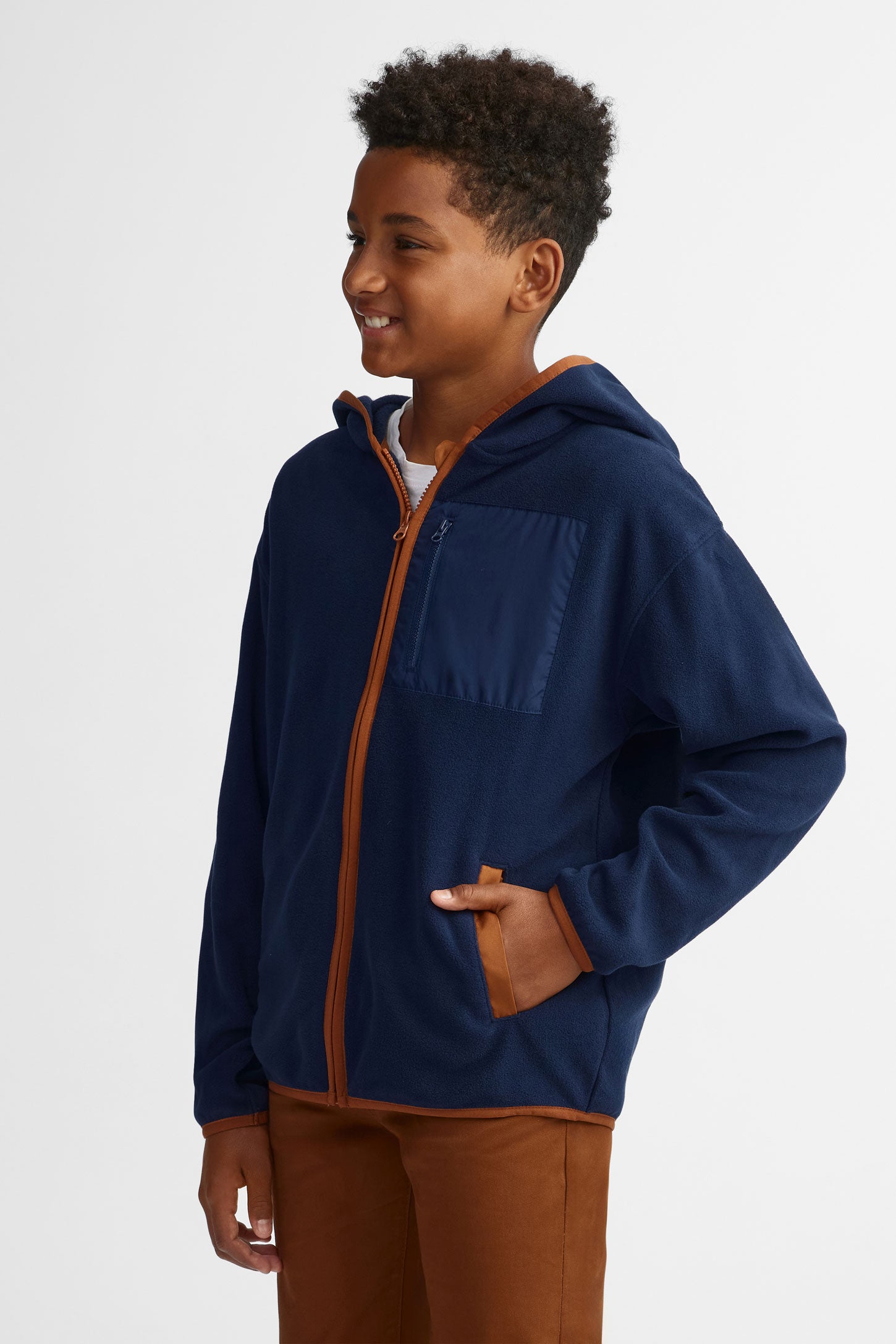 Veste à capuchon micropolar - Ado garçon && BLEU MARINE