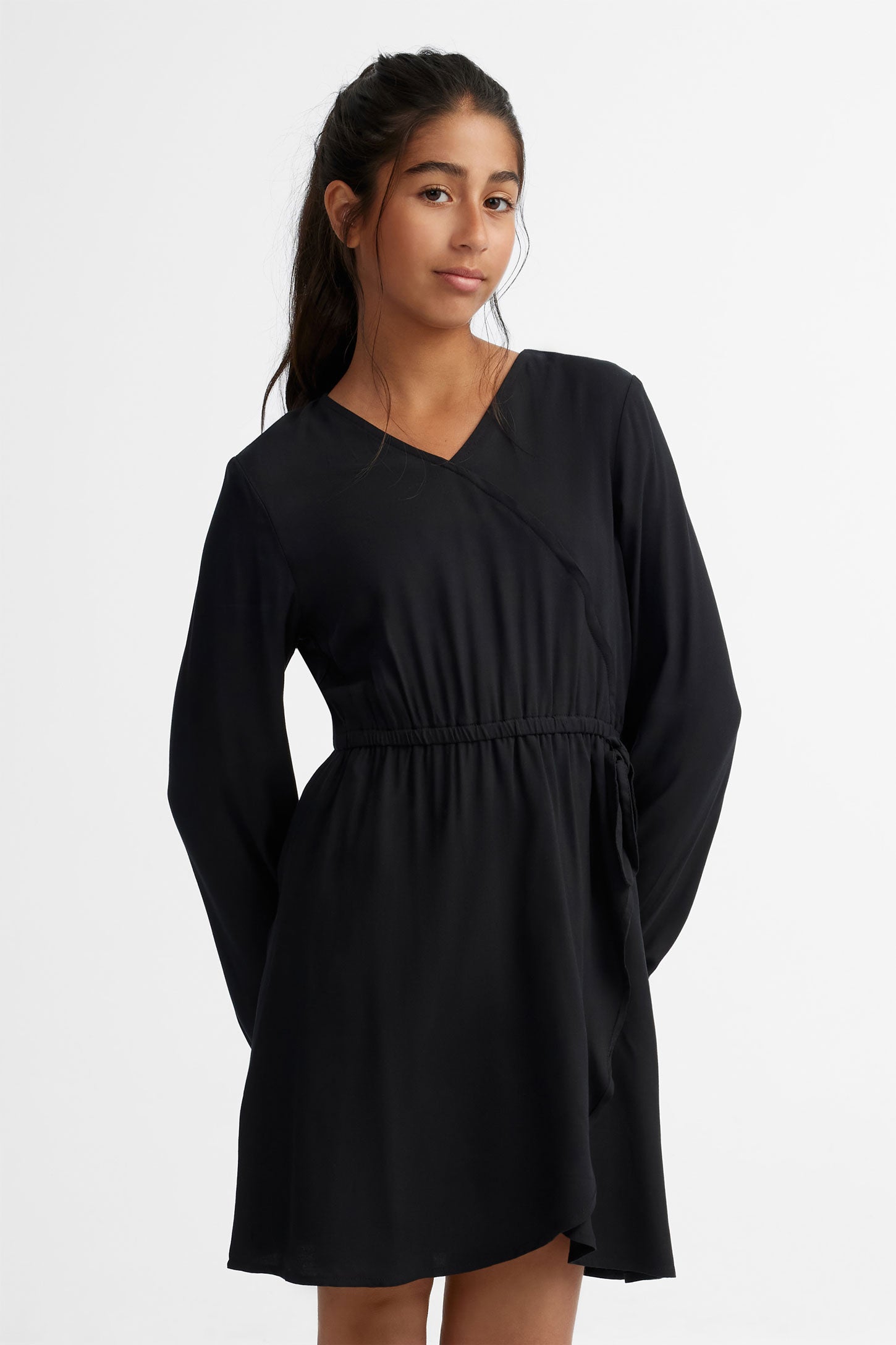 Robe cache-cœur manches longues - Ado fille && NOIR