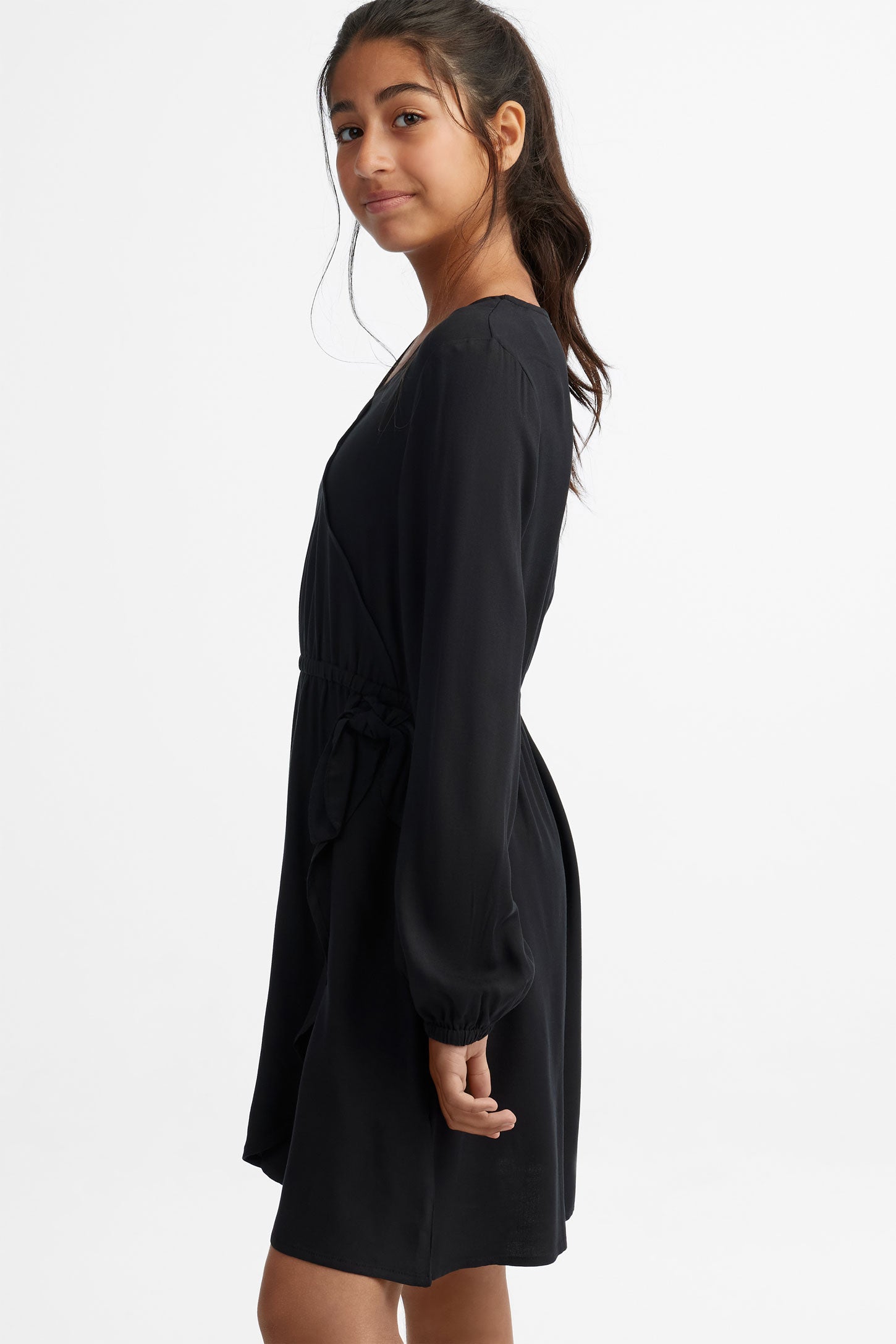 Robe cache-cœur manches longues - Ado fille && NOIR