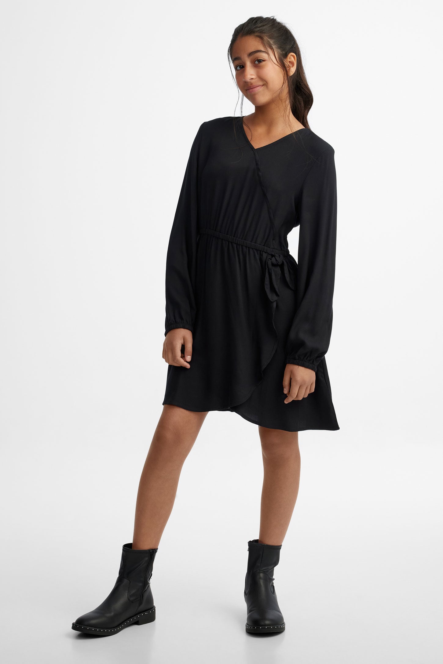 Robe cache-cœur manches longues - Ado fille && NOIR
