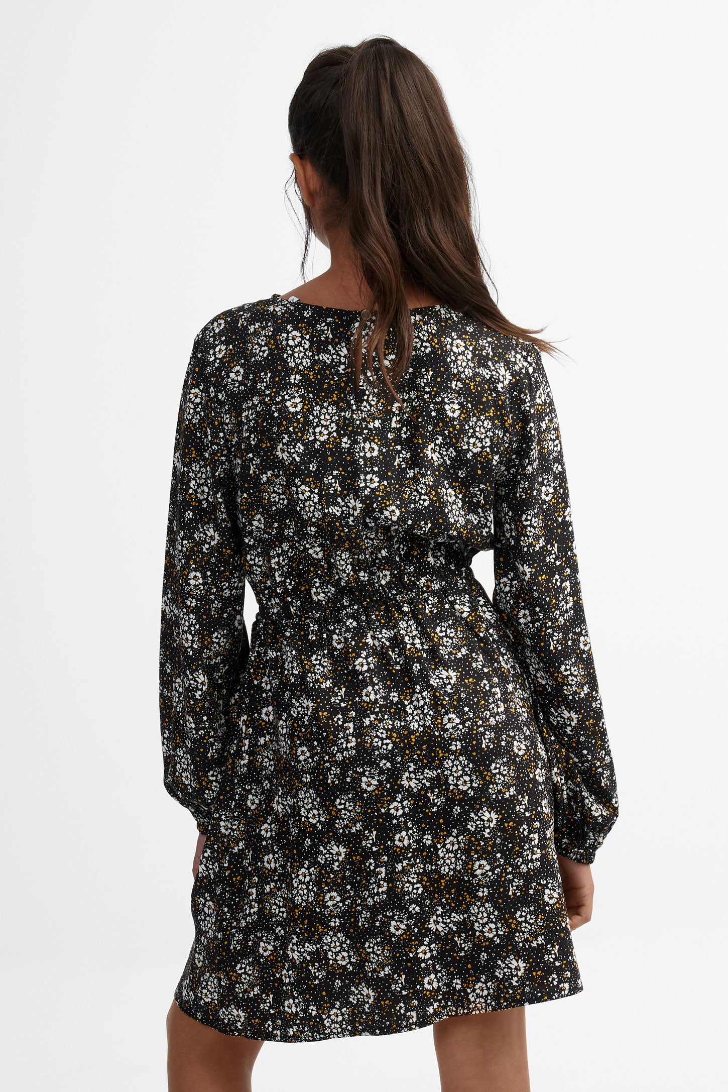 Robe cache-cœur manches longues - Ado fille && NOIR/MULTI