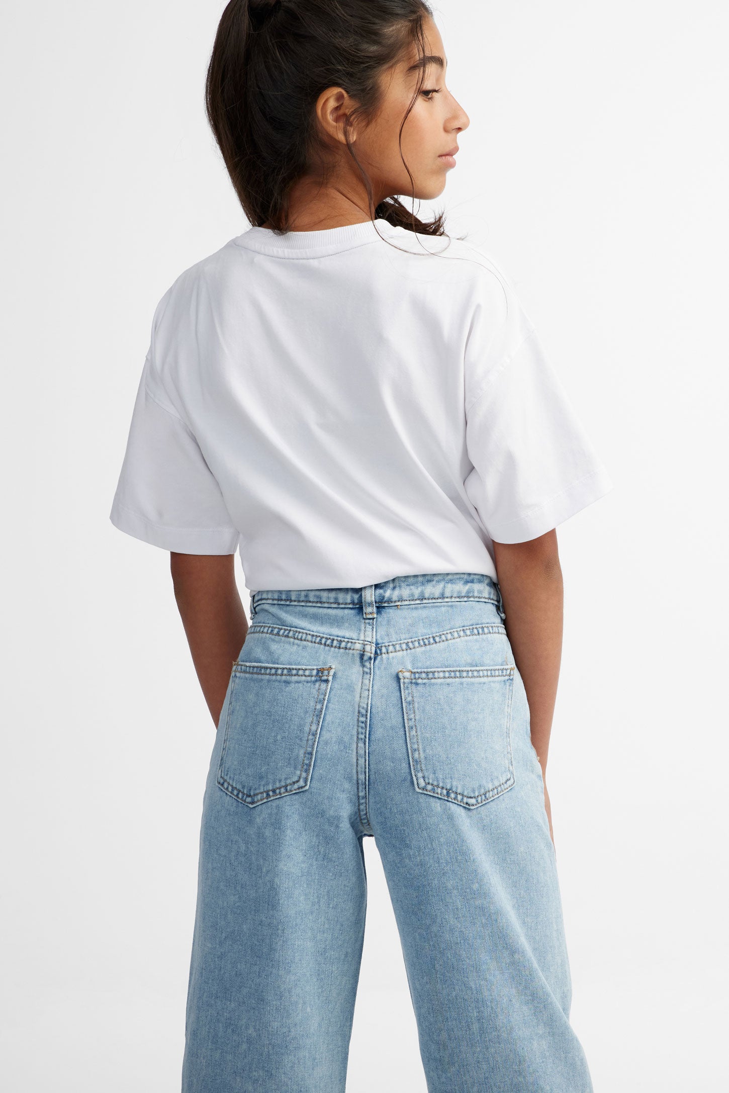 Jeans jambe droite à revers large - Ado fille && BLEU PALE