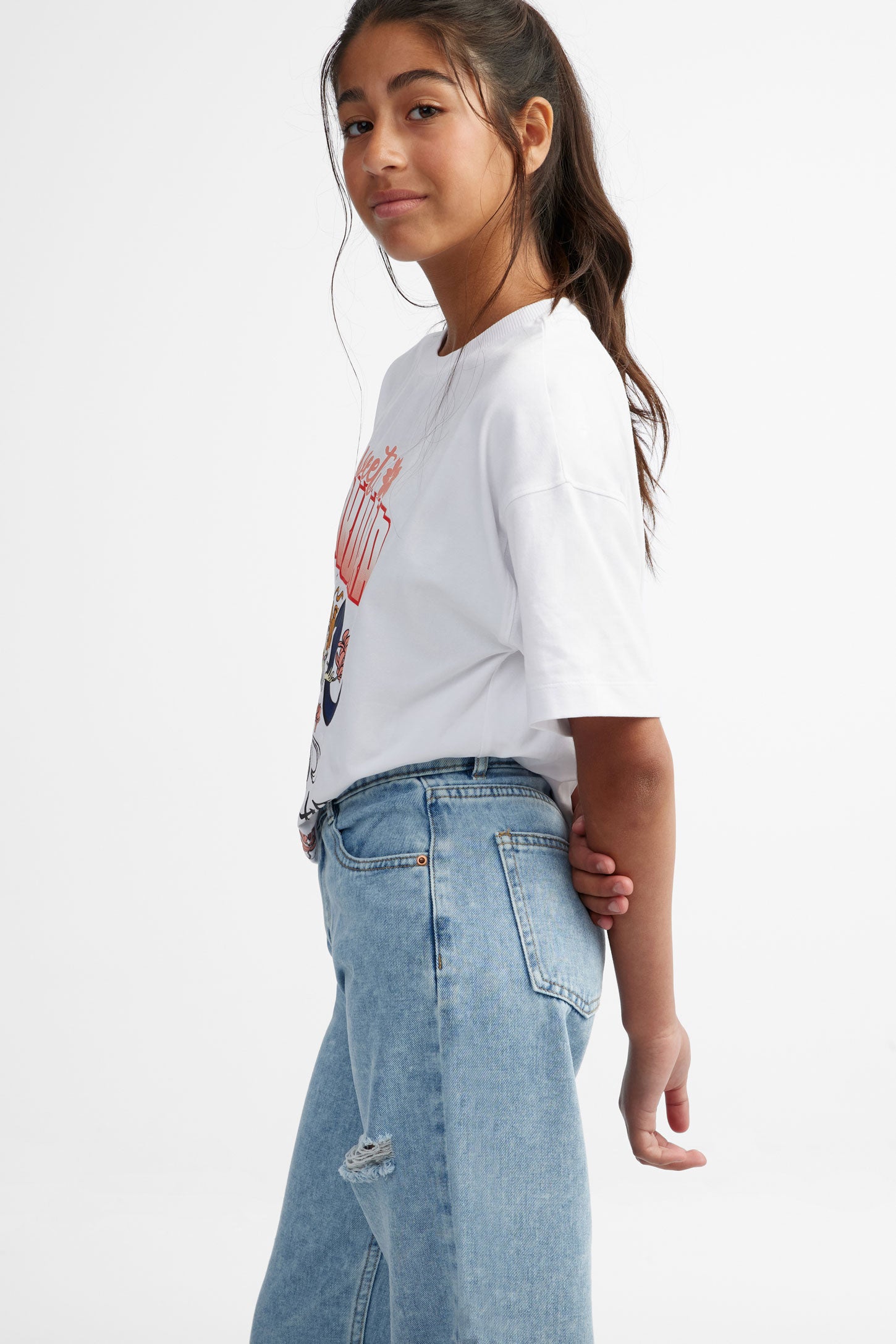 Jeans jambe droite à revers large - Ado fille && BLEU PALE